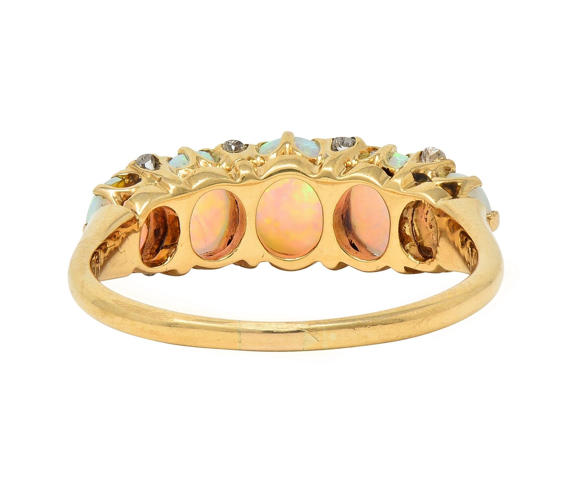 Victorian Opal Diamond 18 Karat Yellow Gold Antique Five Stone Band Ring