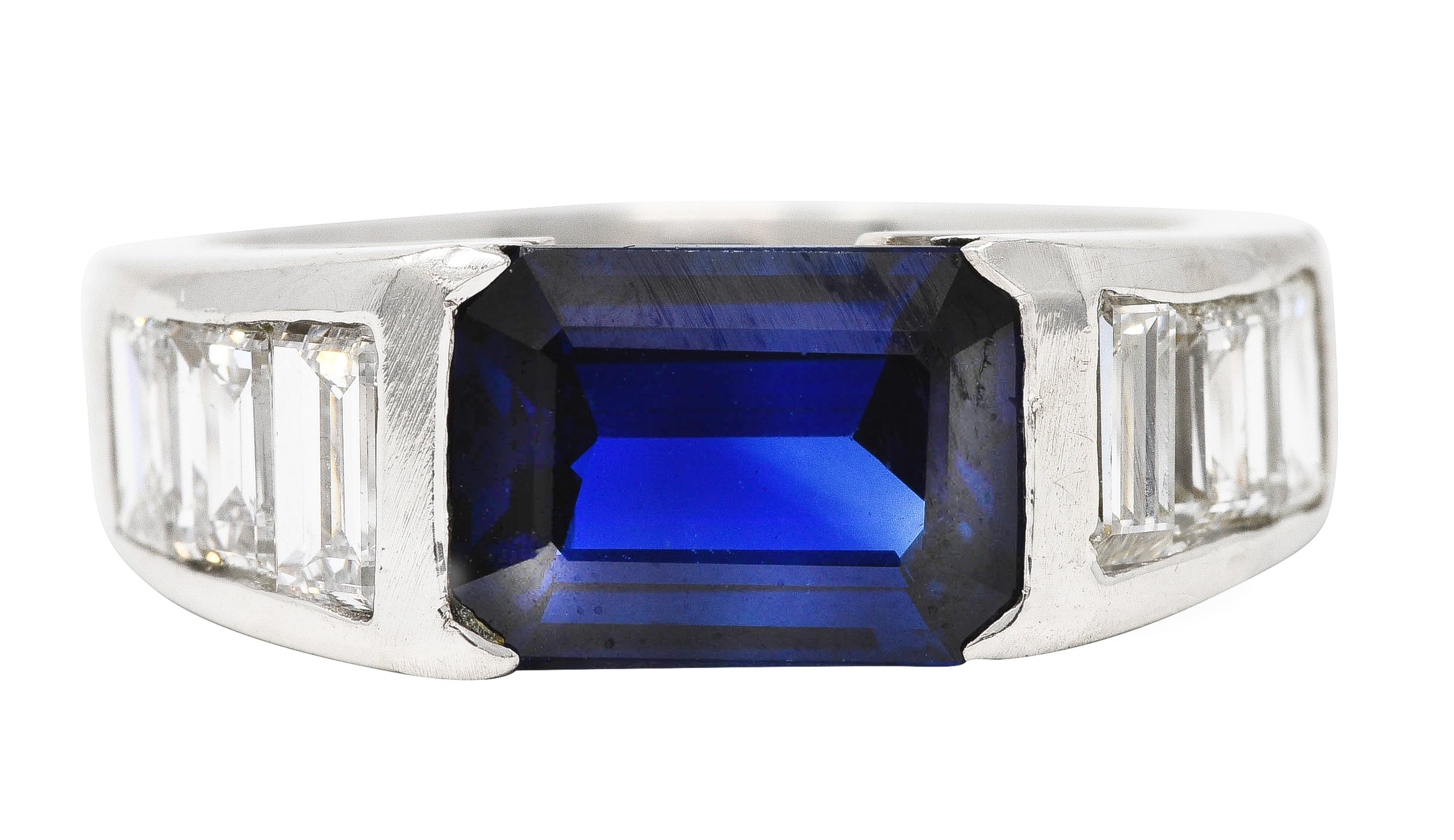 Contemporary 3.32 CTW Sapphire Diamond Platinum Unisex Band Ring Wilson's Estate Jewelry