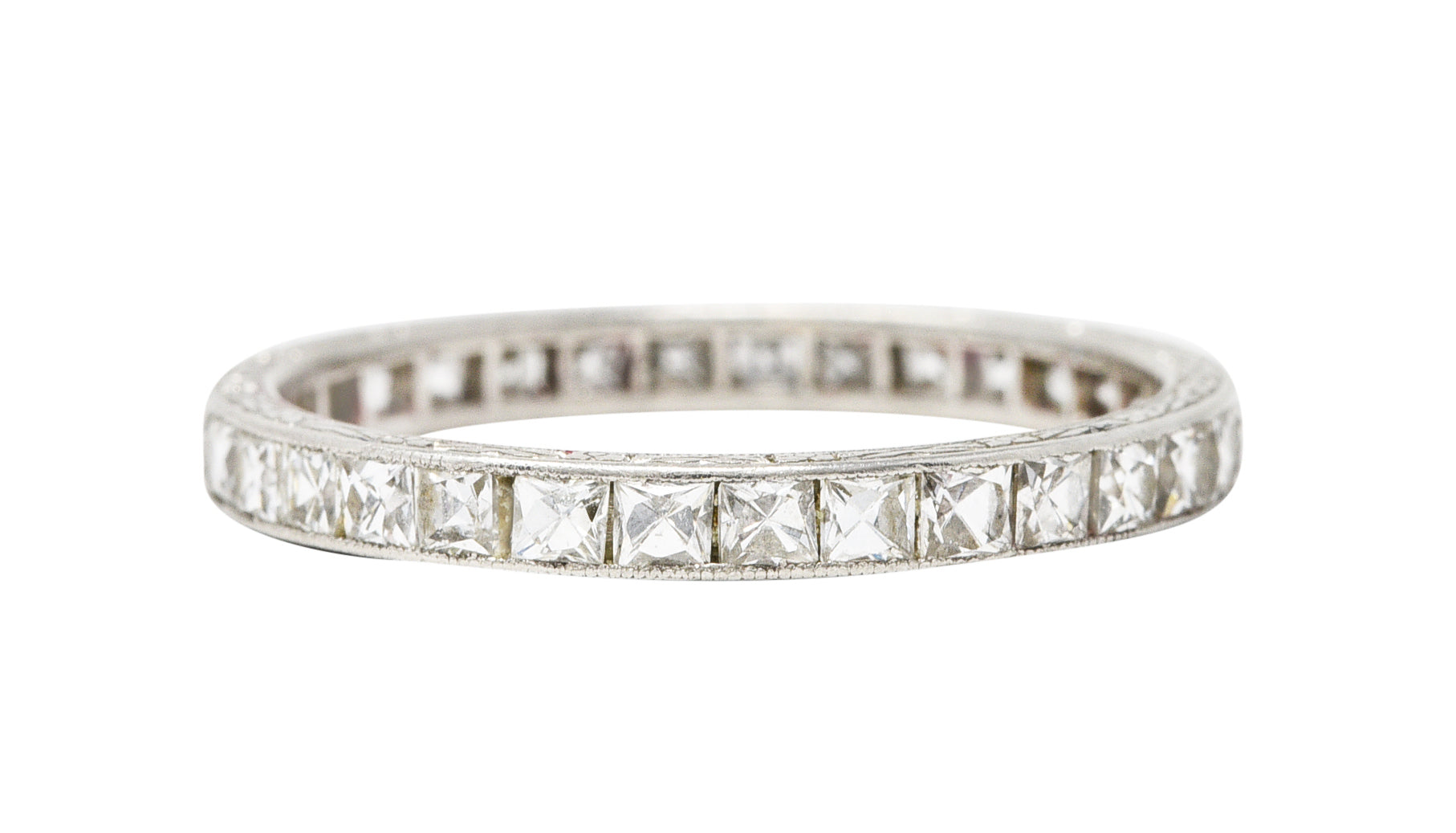 Art Deco 1.76 CTW French Cut Diamond Platinum Orange Blossom Eternity Channel Band Ring Wilson's Estate Jewelry