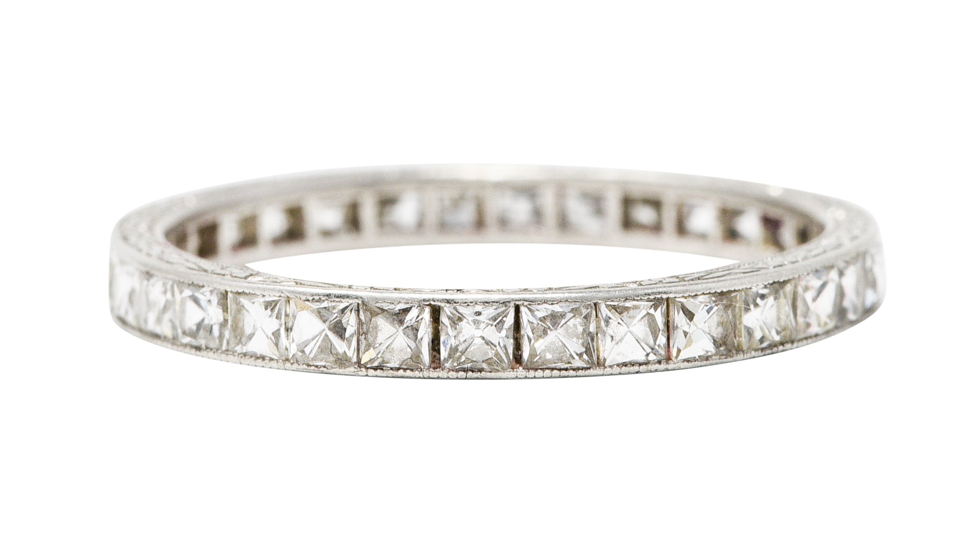 Art Deco 1.76 CTW French Cut Diamond Platinum Orange Blossom Eternity Channel Band Ring Wilson's Estate Jewelry