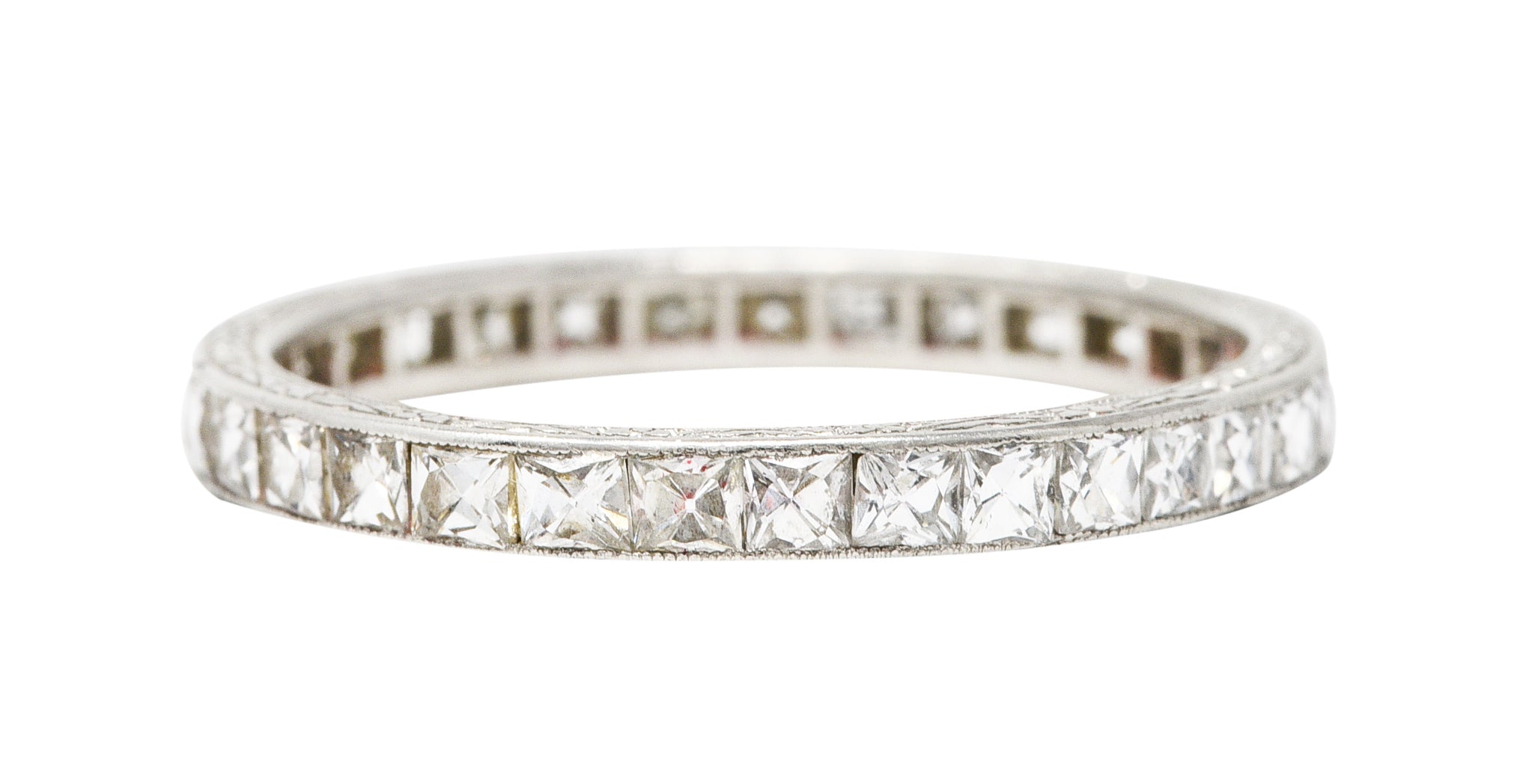 Art Deco 1.76 CTW French Cut Diamond Platinum Orange Blossom Eternity Channel Band Ring Wilson's Estate Jewelry