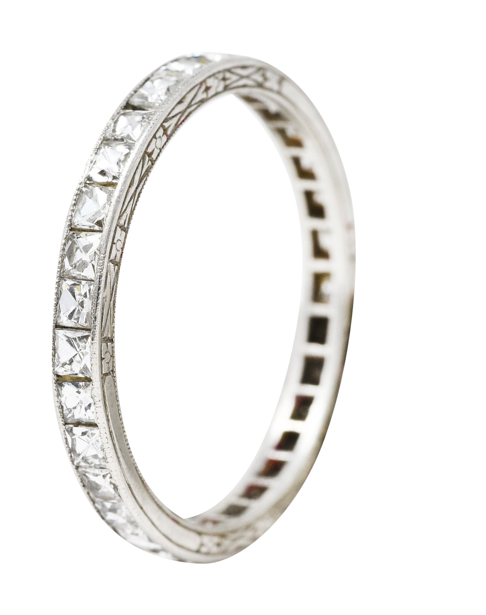 Art Deco 1.76 CTW French Cut Diamond Platinum Orange Blossom Eternity Channel Band Ring Wilson's Estate Jewelry