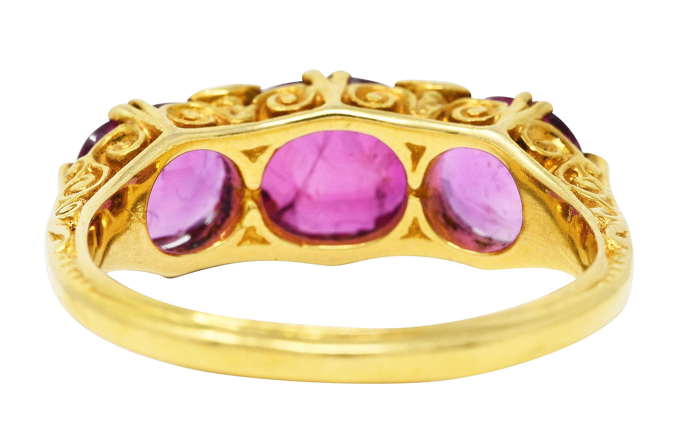 .11111 SH Victorian 2.50 CTW Ruby 18 Karat Yellow Gold Filigree Ring Wilson's Estate Jewelry