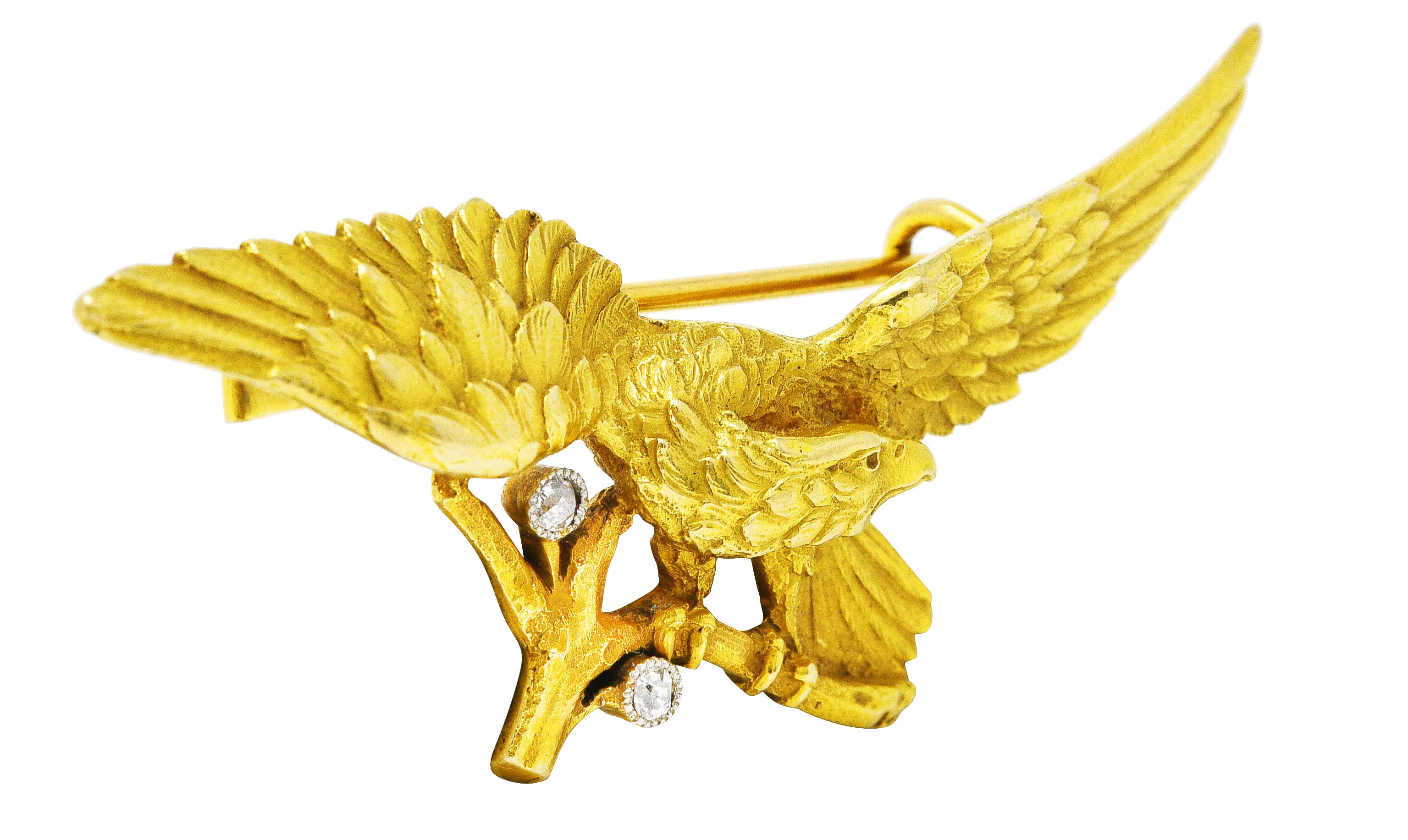 .11111 SH Edwardian Diamond Platinum-Topped 18 Karat Yellow Gold Eagle Brooch Wilson's Estate Jewelry