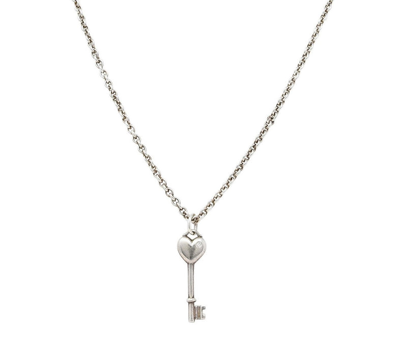 Tiffany & Co. Sterling Silver Heart Key Pendant Necklace Tiffany