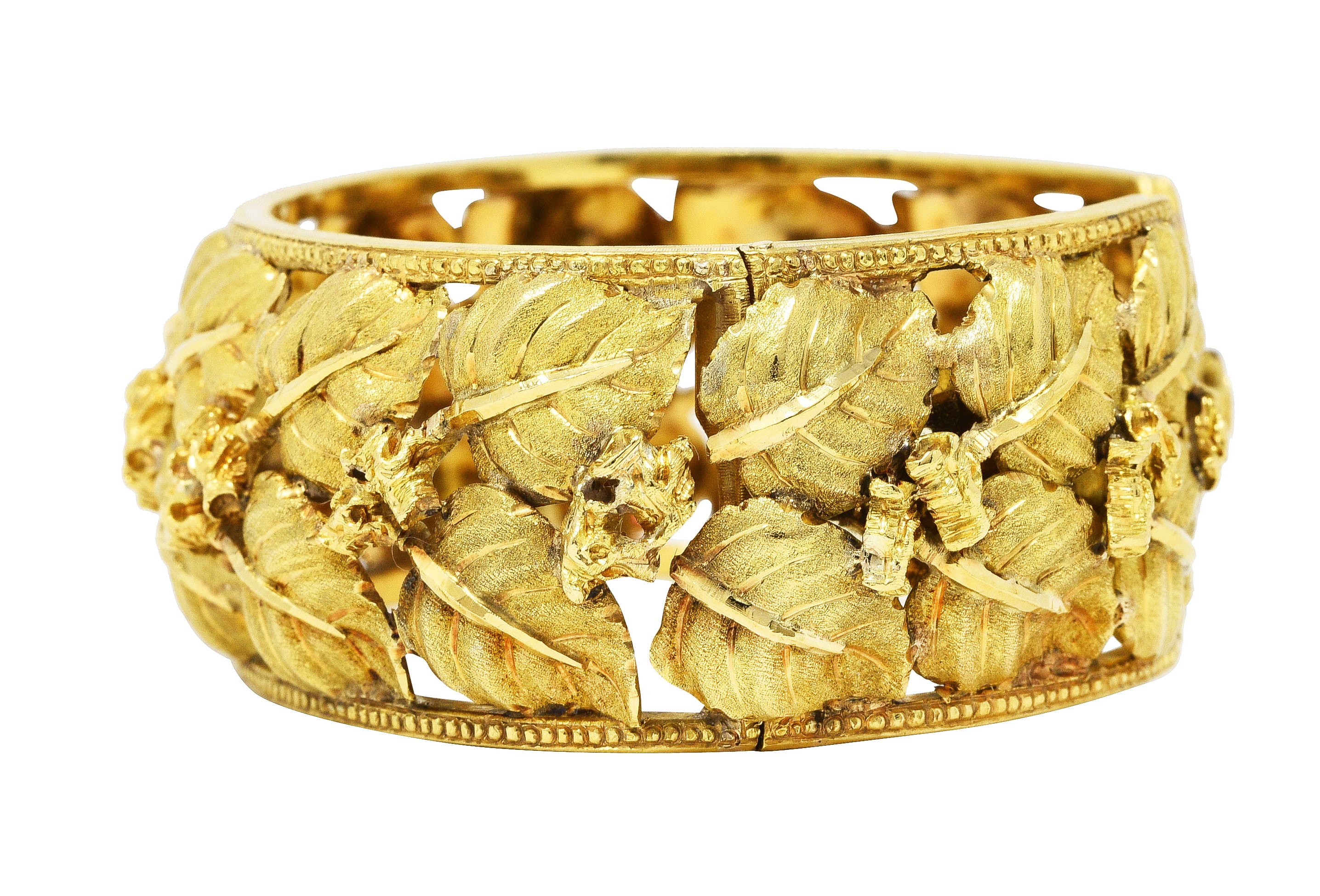 Vintage Buccellati 18 Karat Yellow Gold Hinged Foliate Leaf Cuff Braceletbracelet - Wilson's Estate Jewelry