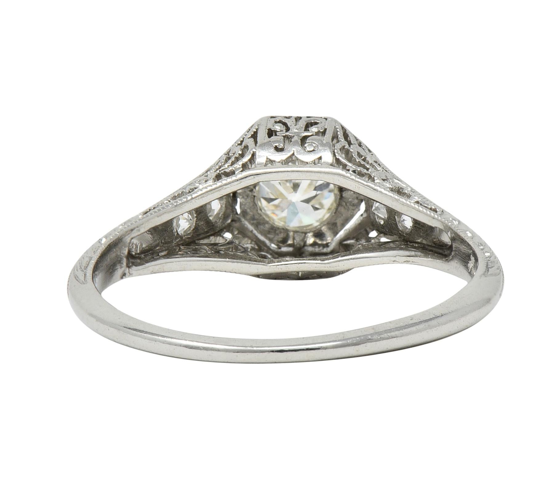 Art Deco 0.30 CTW Diamond Platinum Fleur-De-Lis Vintage Engagement Ring