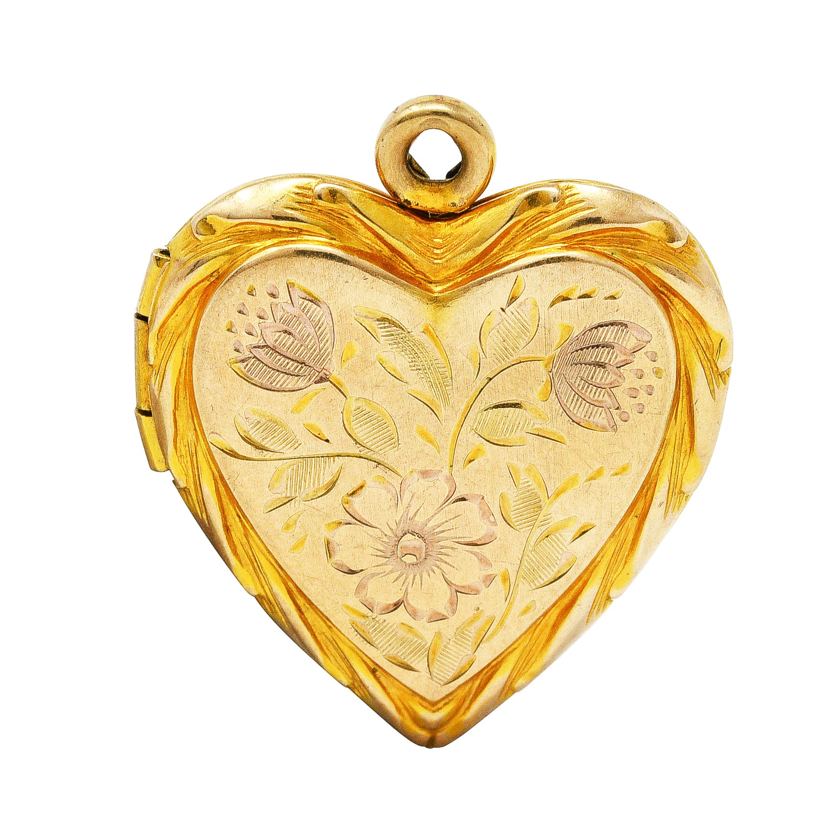 Carl Art Inc 1950's 10 Karat Gold Floral Heart Locket Pendantcharm - Wilson's Estate Jewelry