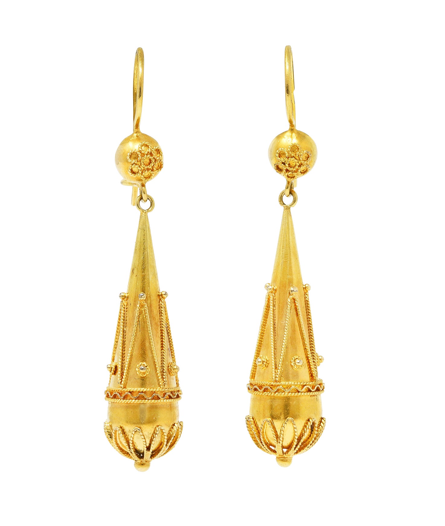 British Victorian Etruscan Revival 15 Karat Yellow Gold Drop EarringsEarrings - Wilson's Estate Jewelry