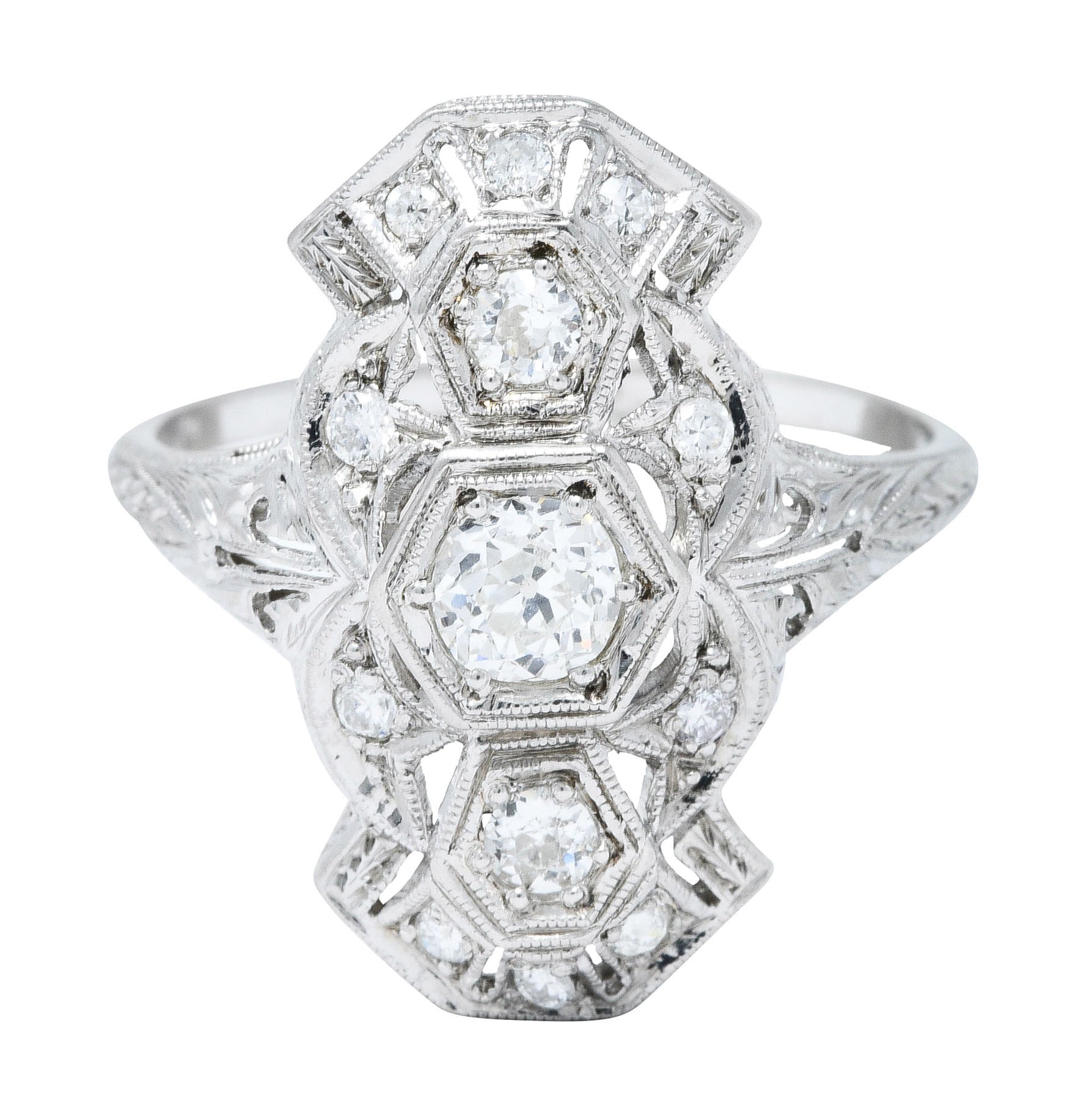 1920's Art Deco 0.85 CTW Diamond Platinum Geometric Dinner RingRing - Wilson's Estate Jewelry