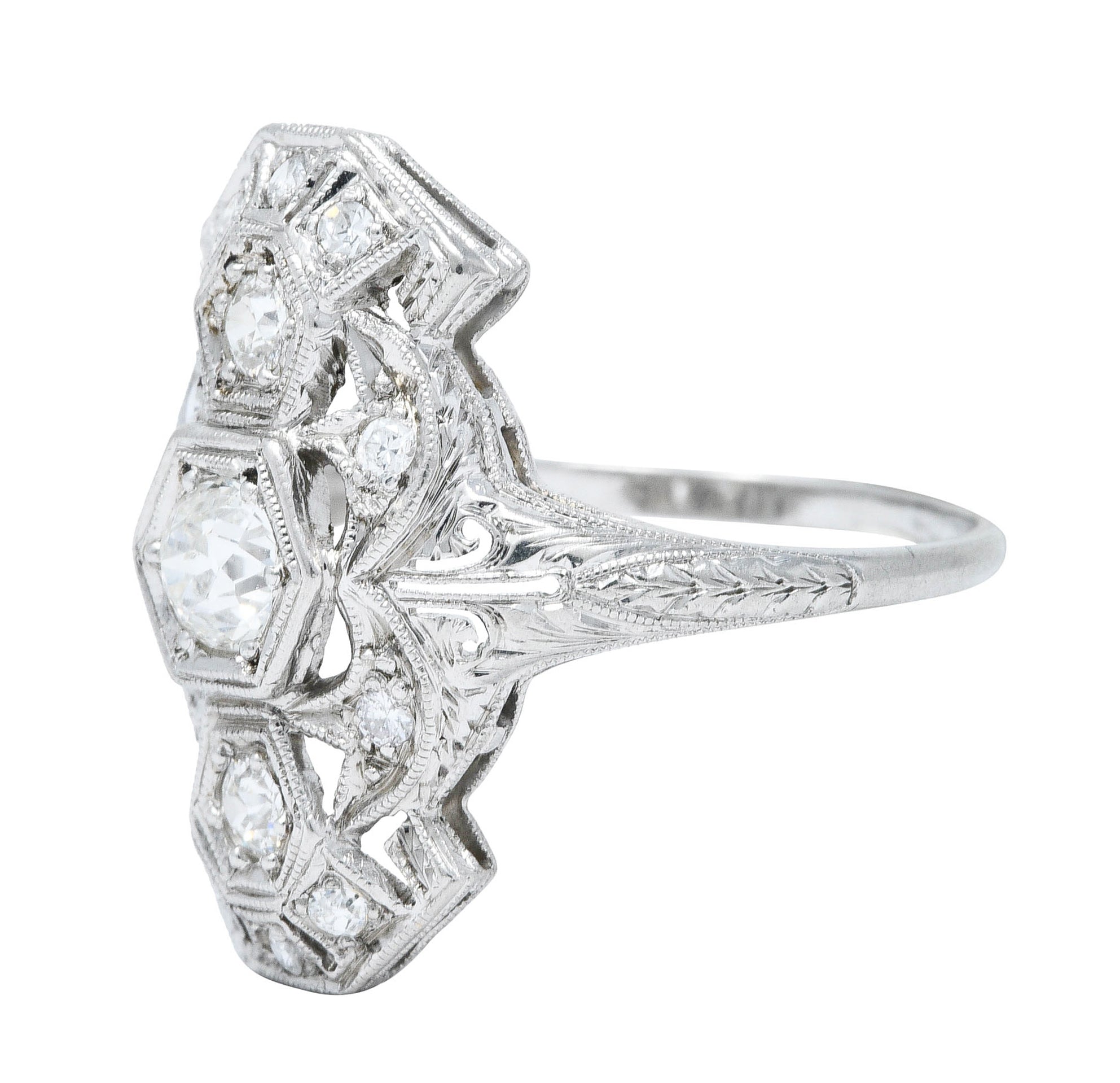 1920's Art Deco 0.85 CTW Diamond Platinum Geometric Dinner RingRing - Wilson's Estate Jewelry