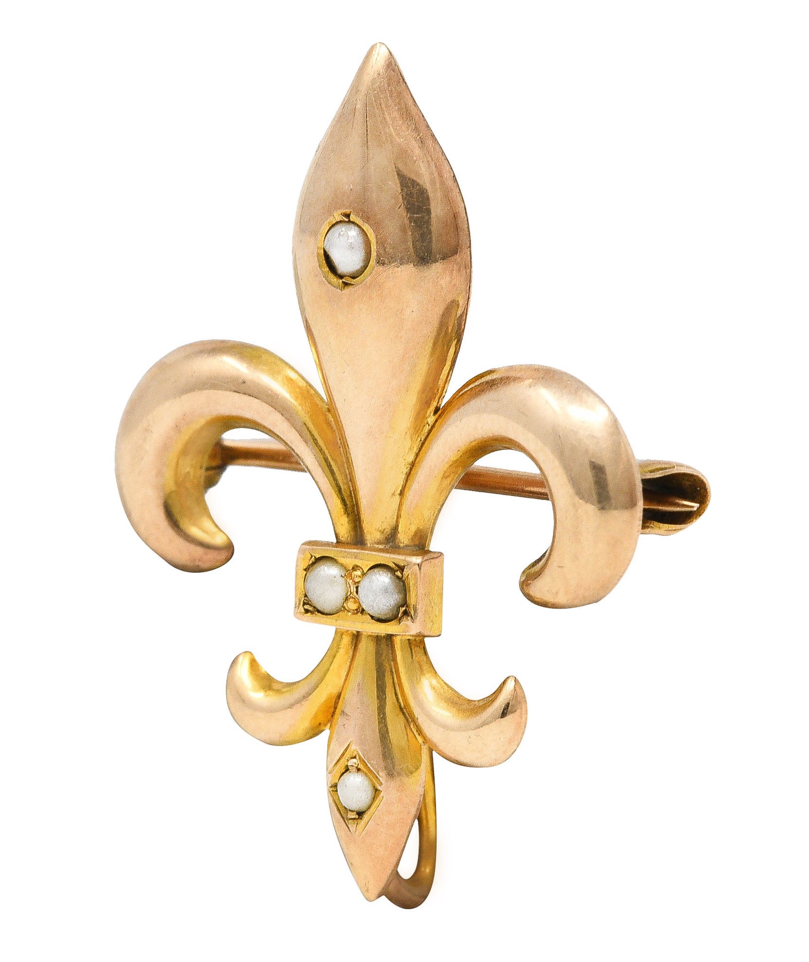 Late Victorian Pearl 14 Karat Gold Fleur-De-Lis Pendant BroochBrooch - Wilson's Estate Jewelry