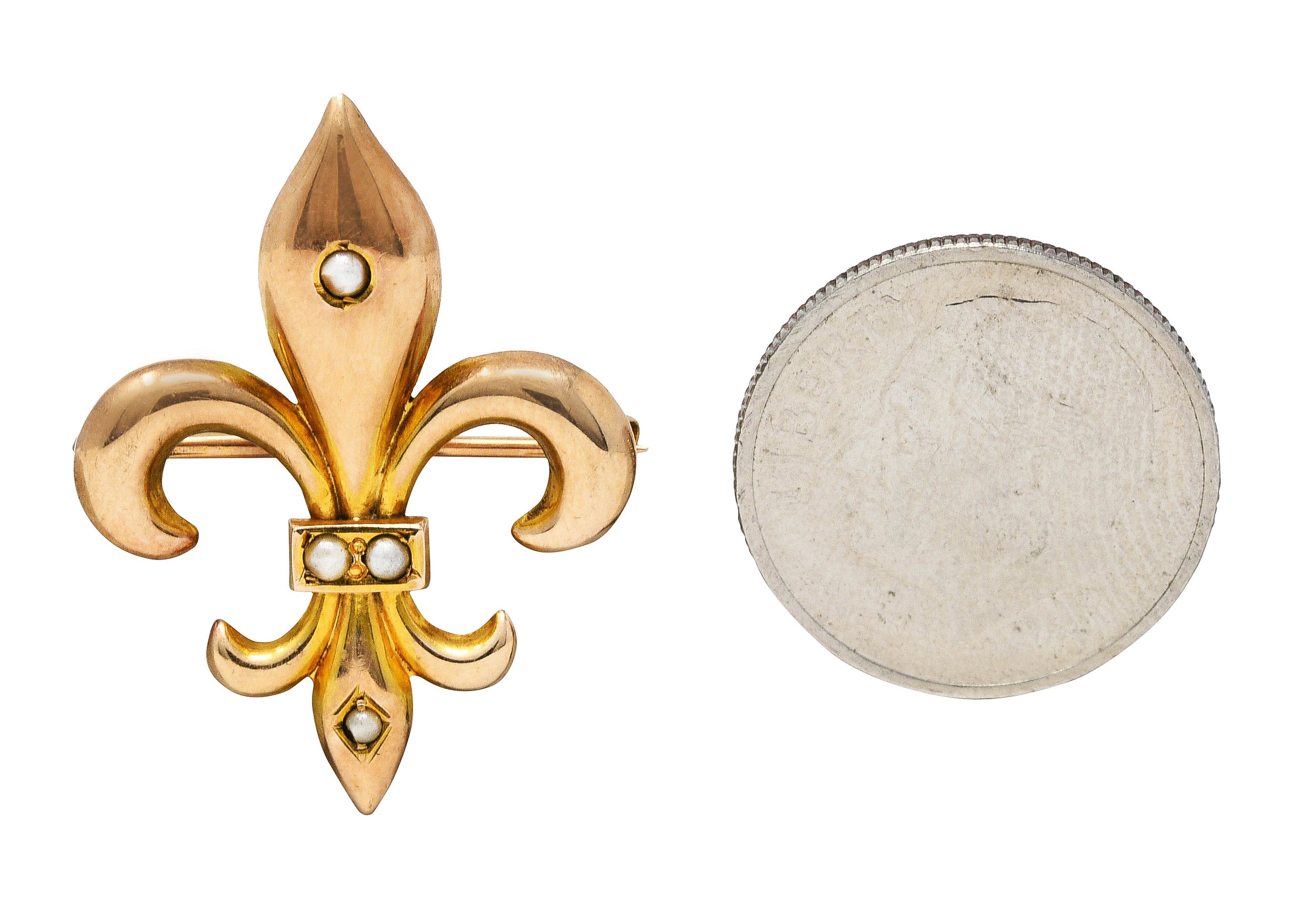 Late Victorian Pearl 14 Karat Gold Fleur-De-Lis Pendant BroochBrooch - Wilson's Estate Jewelry