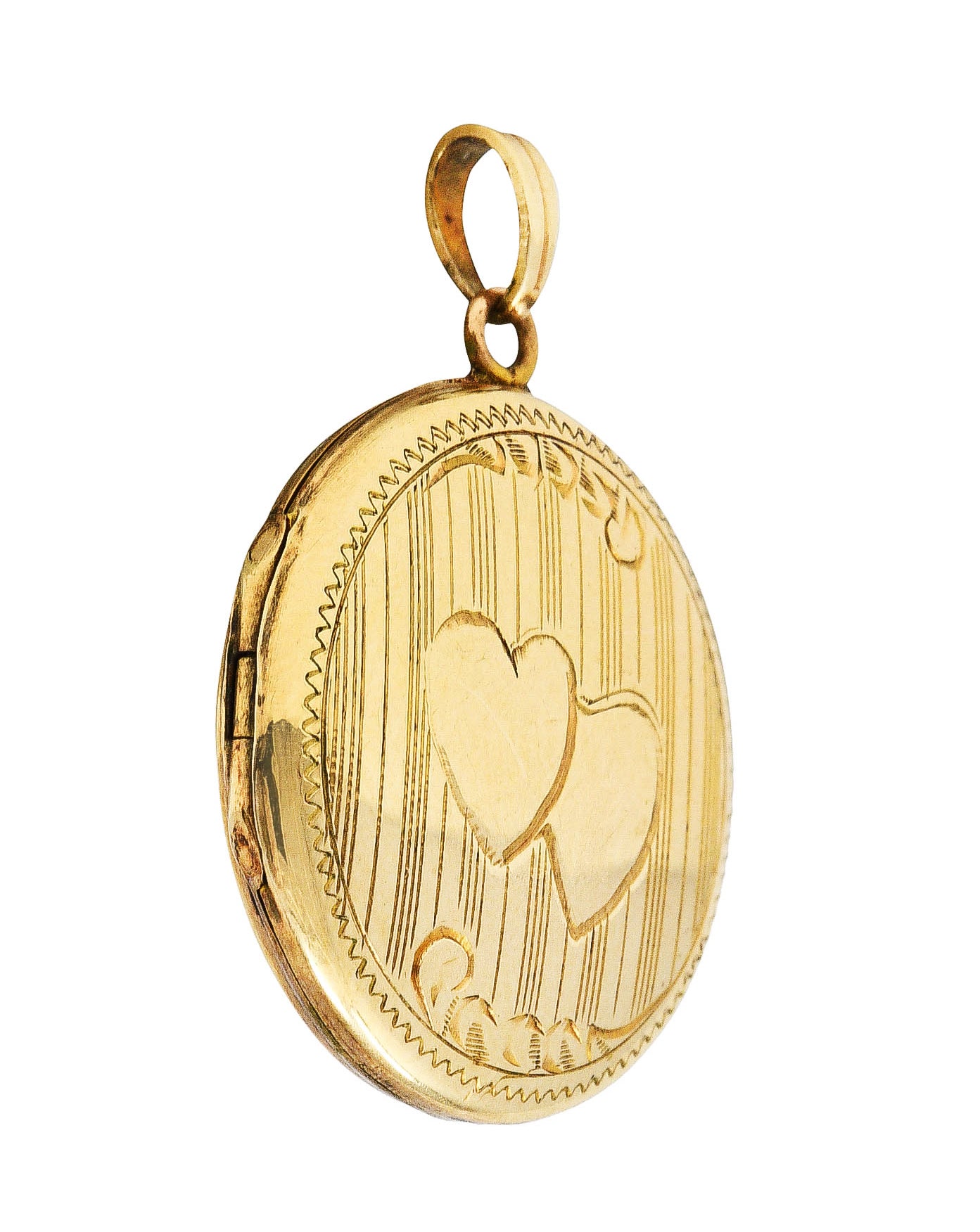 Art Deco 10 Karat Yellow Gold Circular Heart Locket PendantNecklace - Wilson's Estate Jewelry