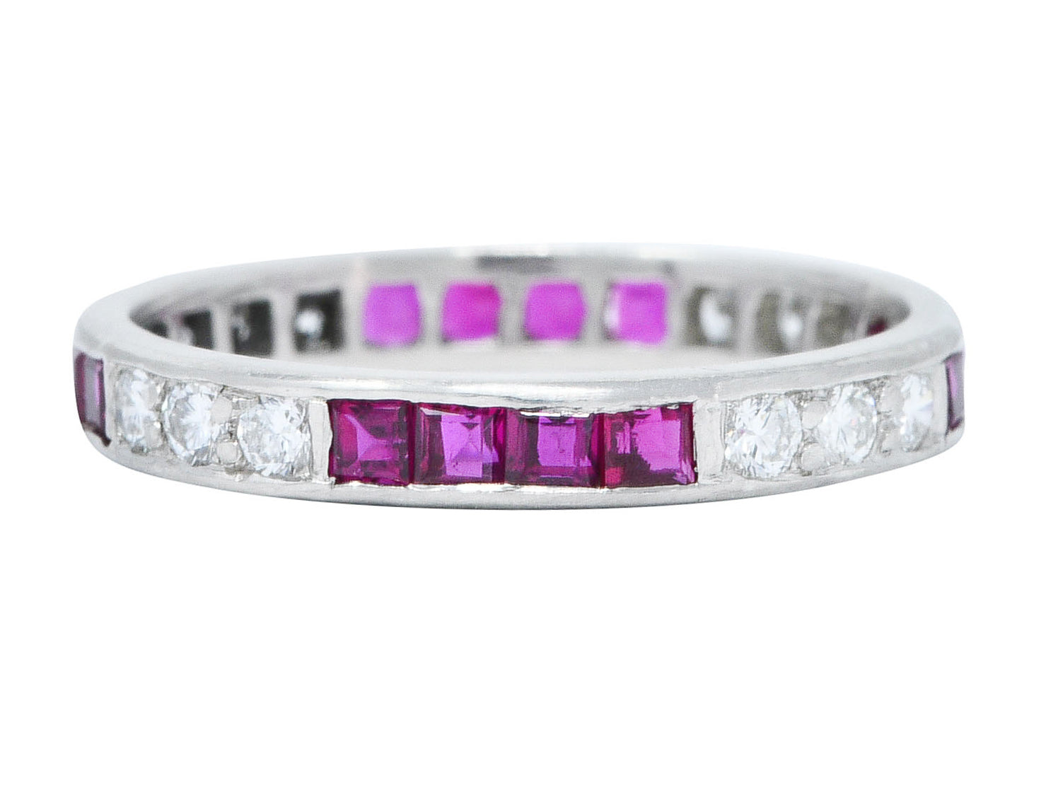 1960's Vintage 1.11 CTW Diamond Ruby Platinum Eternity Band RingRing - Wilson's Estate Jewelry