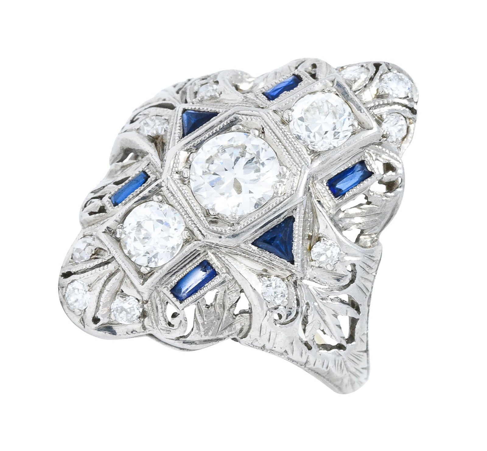 Art Deco 1.45 CTW Diamond Sapphire Platinum Dinner RingRing - Wilson's Estate Jewelry