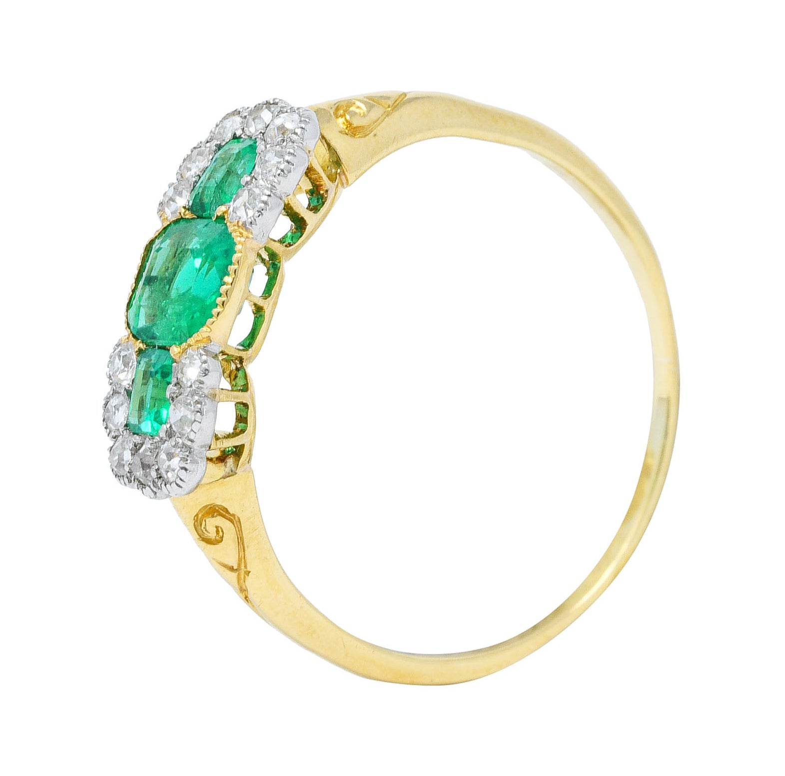 1920's Art Deco 1.20 CTW Emerald Diamond Platinum-Topped 18 Karat Gold RingRing - Wilson's Estate Jewelry