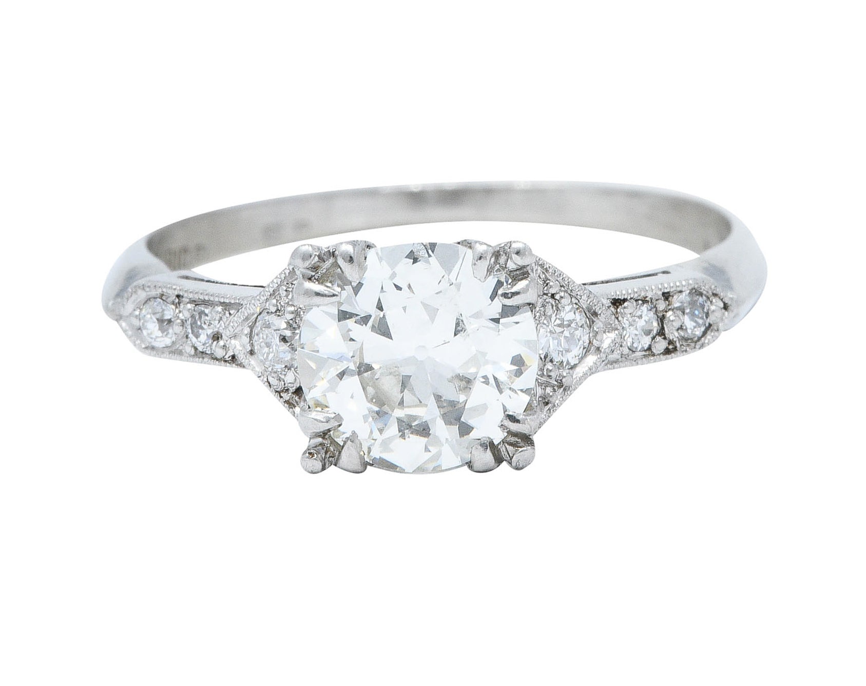 Art Deco 1.24 CTW Diamond Platinum Pointed Shoulder Engagement Ring GIARing - Wilson's Estate Jewelry