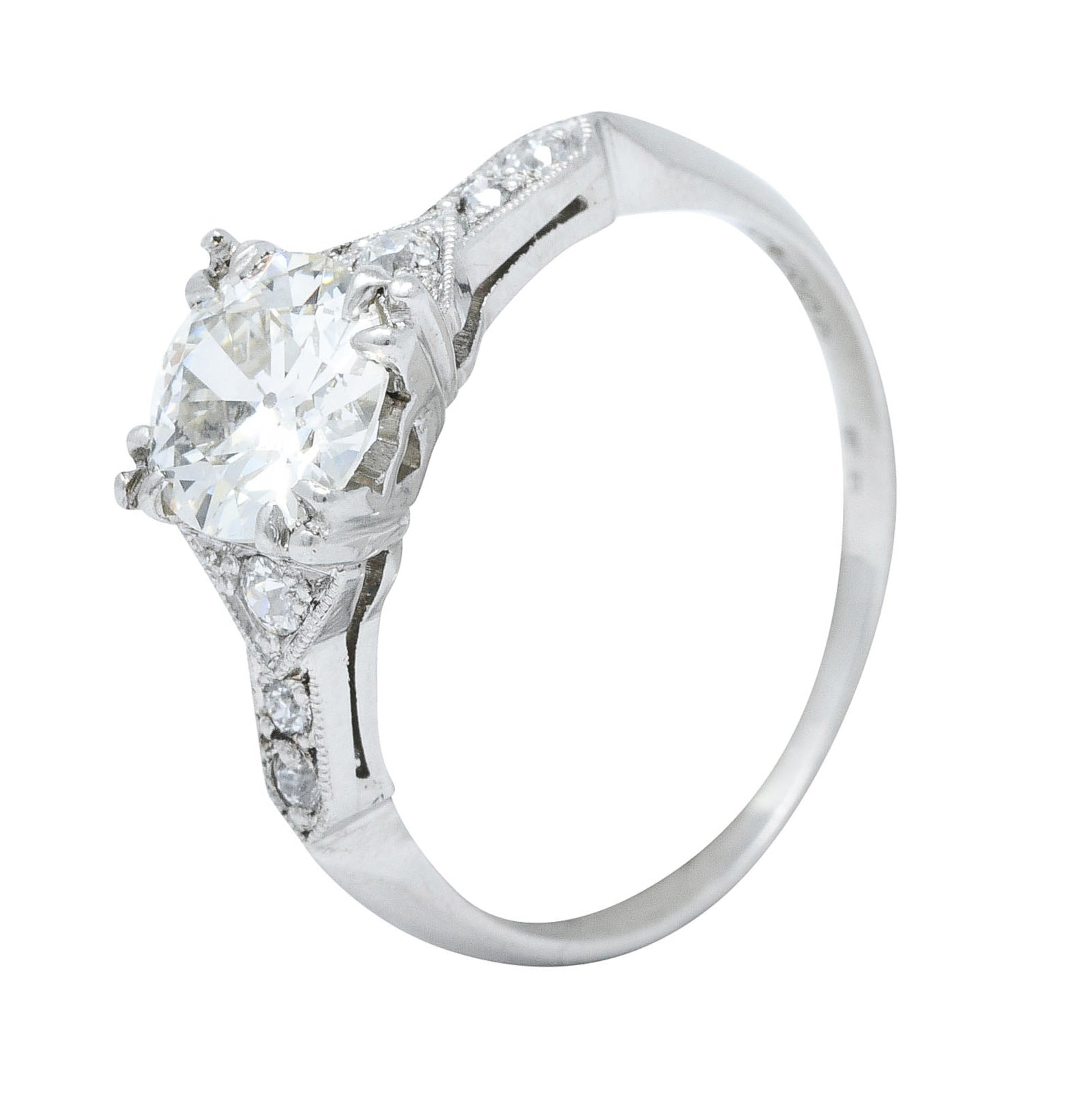 Art Deco 1.24 CTW Diamond Platinum Pointed Shoulder Engagement Ring GIARing - Wilson's Estate Jewelry