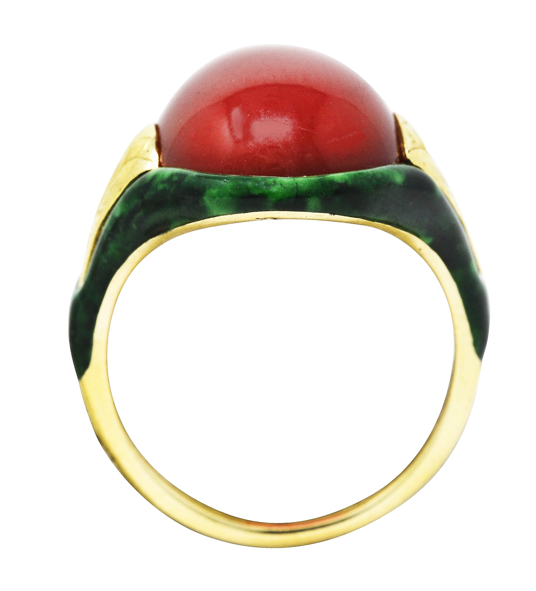 Egyptian Revival Art Deco Carnelian Enamel 14 Karat Gold Lotus RingRing - Wilson's Estate Jewelry