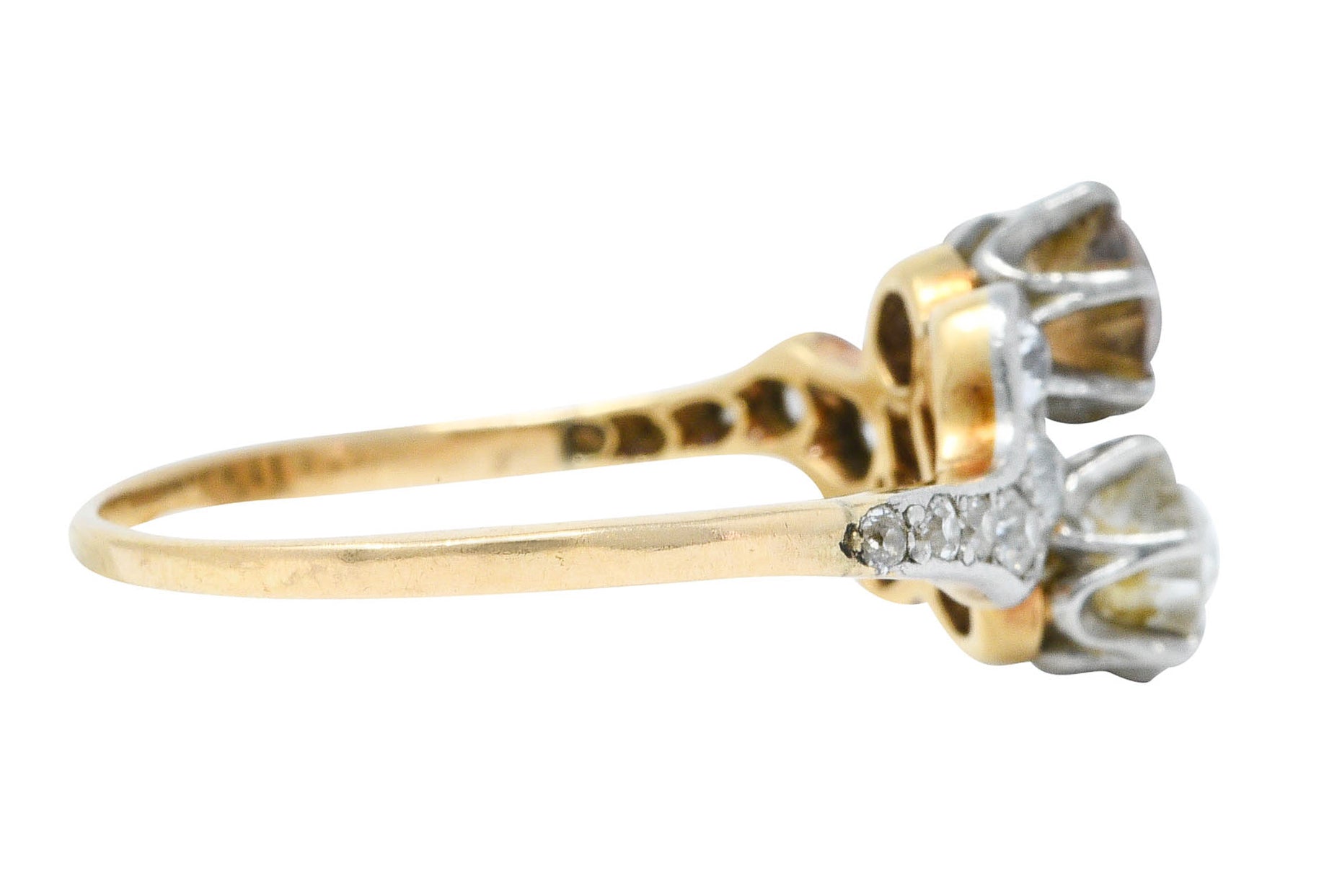 Edwardian 1.57 CTW Diamond & Fancy Diamond Platinum-Topped 14 Karat Gold Toi Et Moi RingRing - Wilson's Estate Jewelry