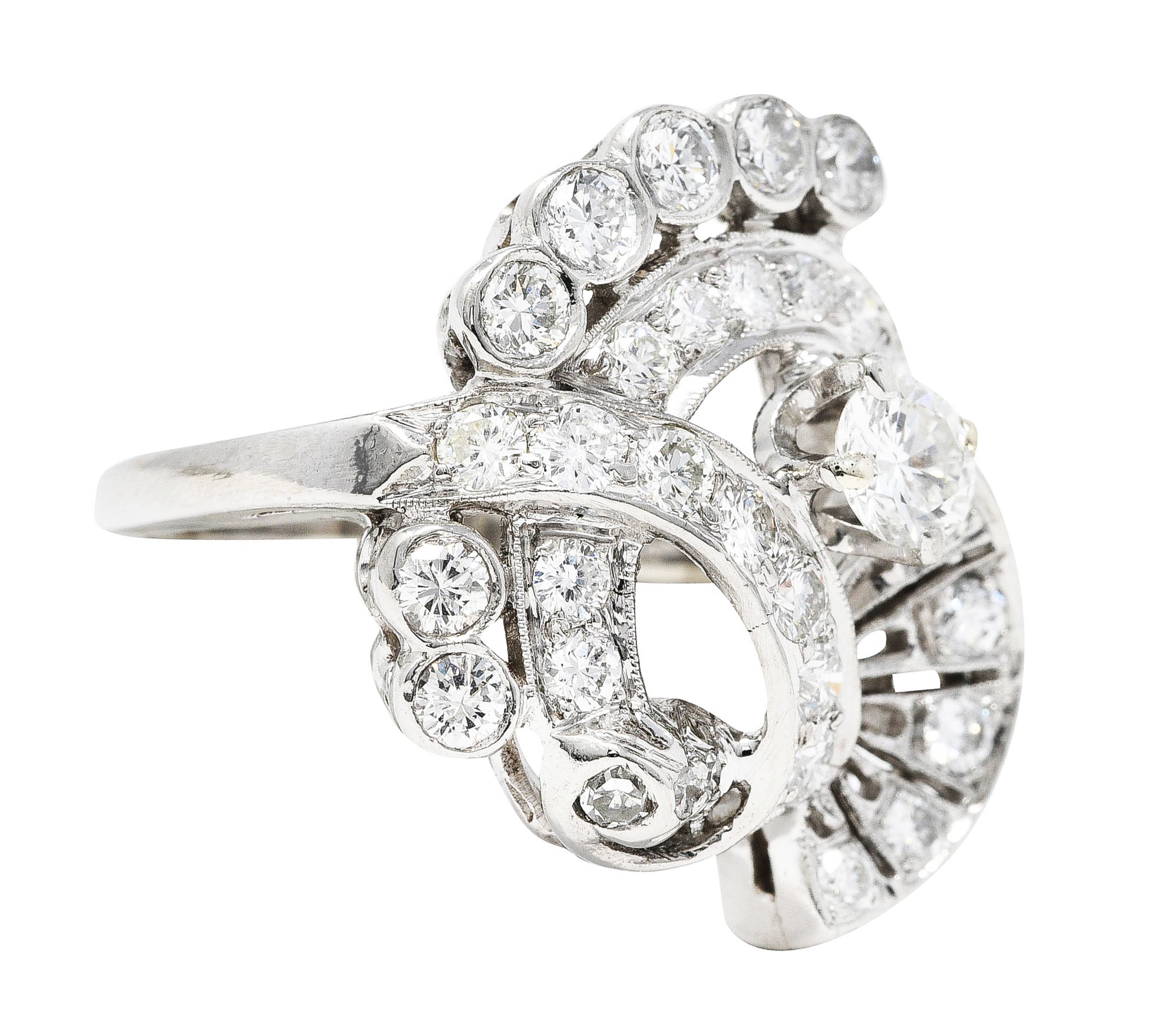 Mid-Century 1.82 CTW Diamond Platinum Cocktail RingRing - Wilson's Estate Jewelry