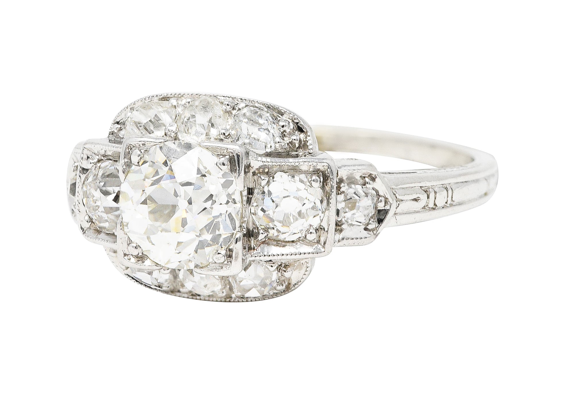 Art Deco 1.44 CTW Old European Diamond Platinum Stepped Engagement Ring Wilson's Estate Jewelry