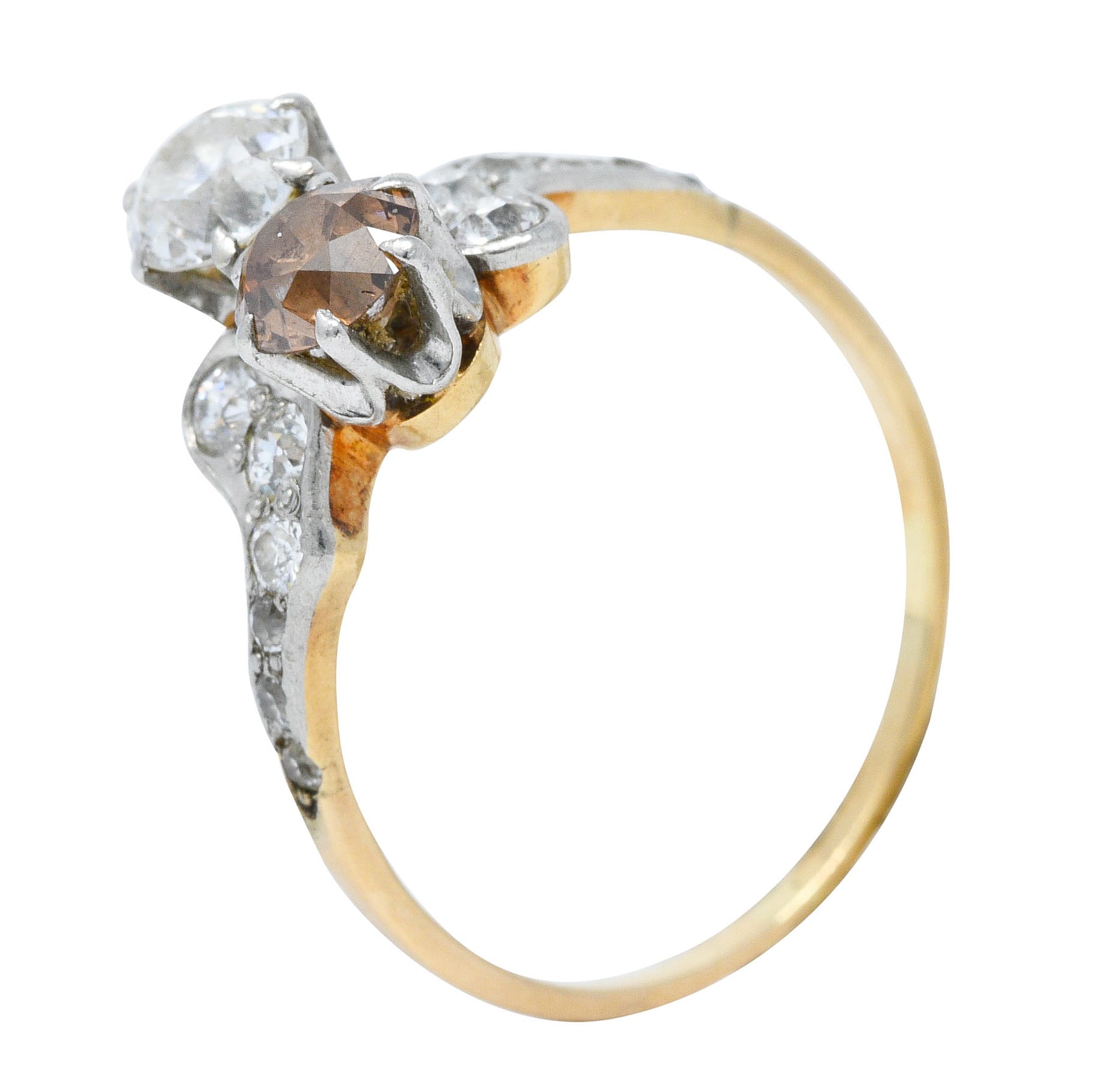 Edwardian 1.57 CTW Diamond & Fancy Diamond Platinum-Topped 14 Karat Gold Toi Et Moi RingRing - Wilson's Estate Jewelry