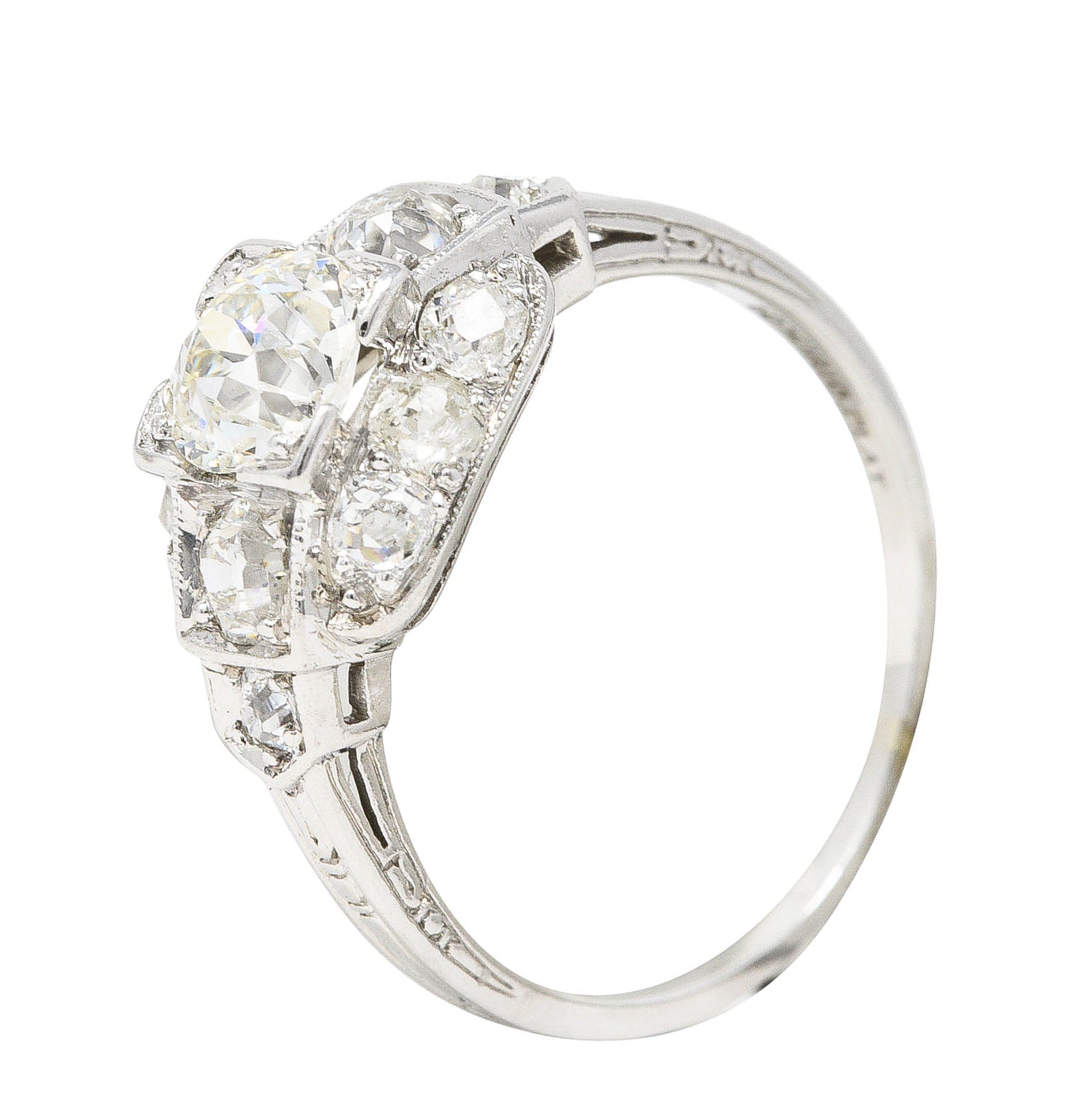 Art Deco 1.44 CTW Old European Diamond Platinum Stepped Engagement Ring Wilson's Estate Jewelry