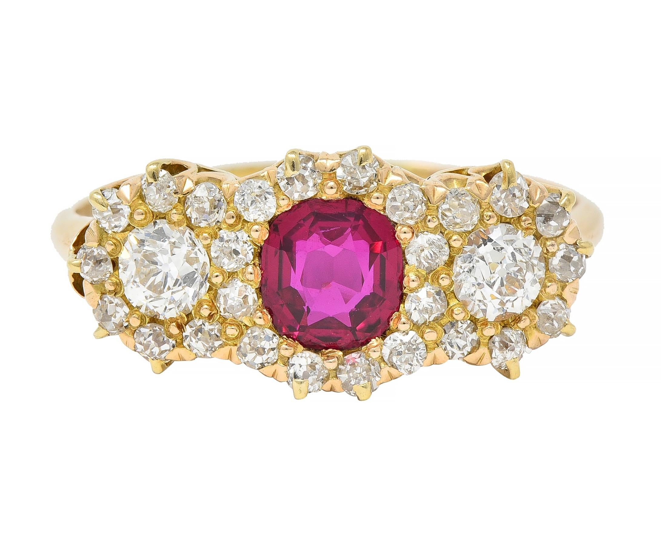 Late Victorian 1.57 CTW No Heat Ruby Diamond 14 Karat Gold Ring GIA