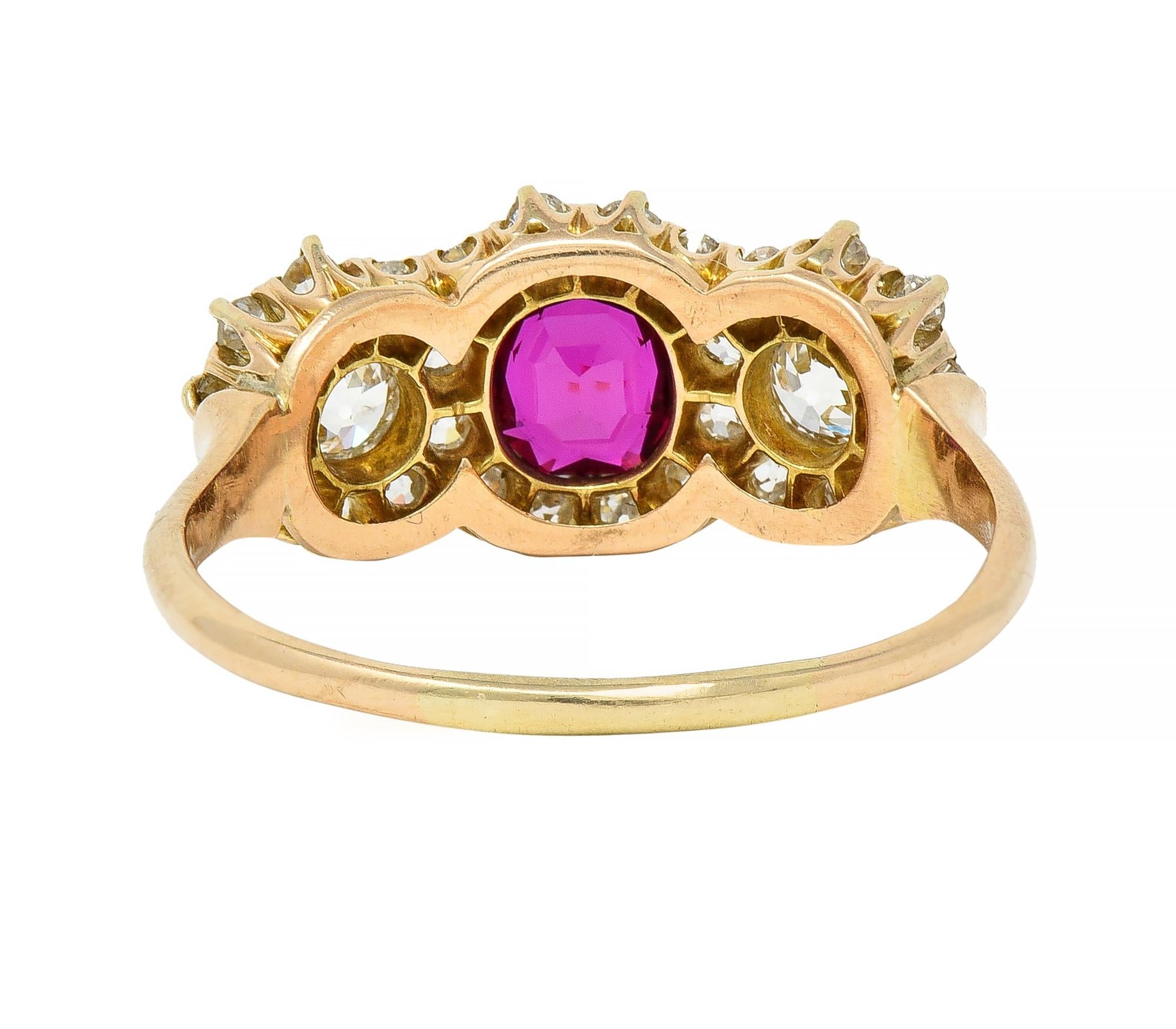 Late Victorian 1.57 CTW No Heat Ruby Diamond 14 Karat Gold Ring GIA