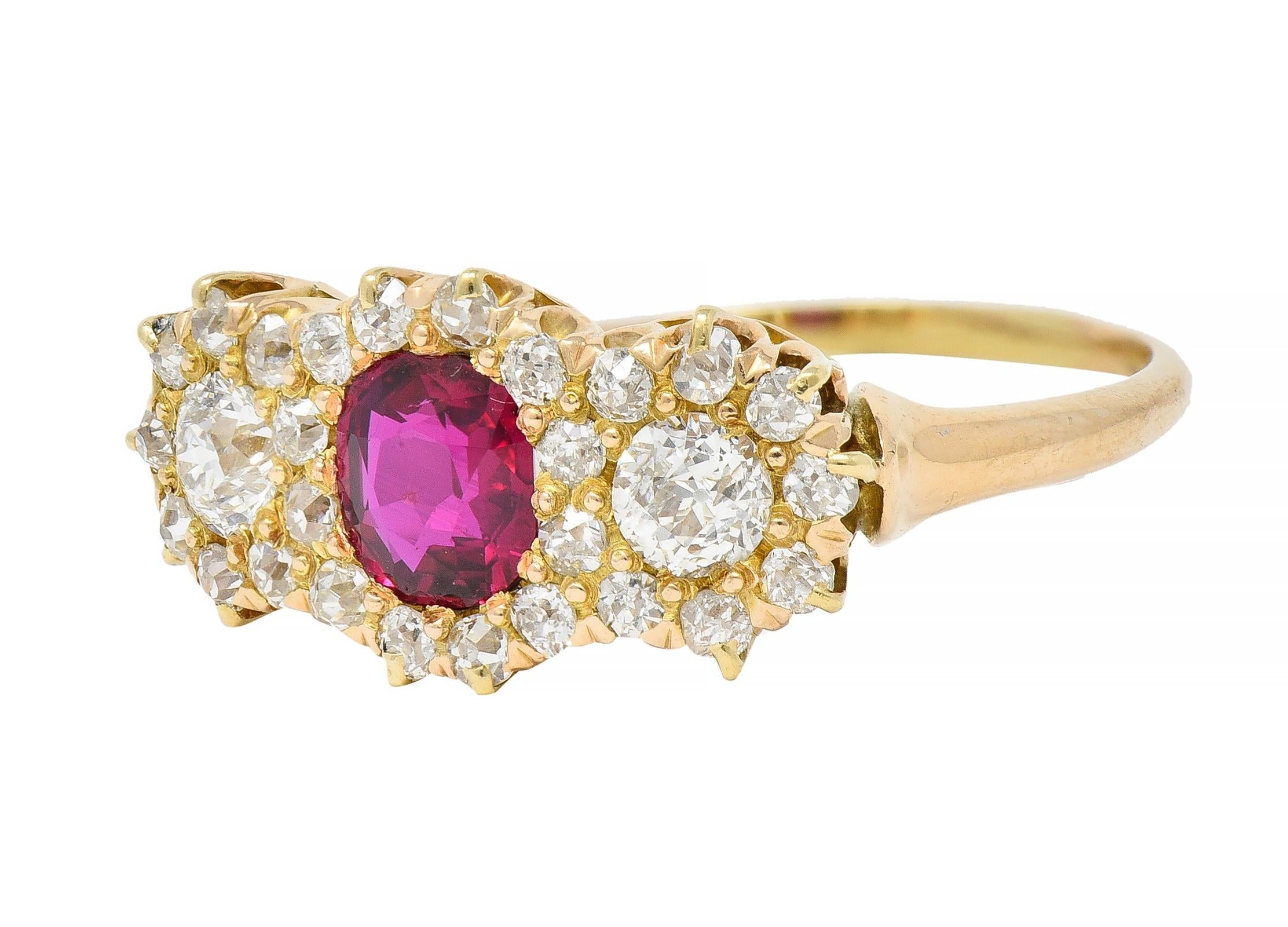 Late Victorian 1.57 CTW No Heat Ruby Diamond 14 Karat Gold Ring GIA