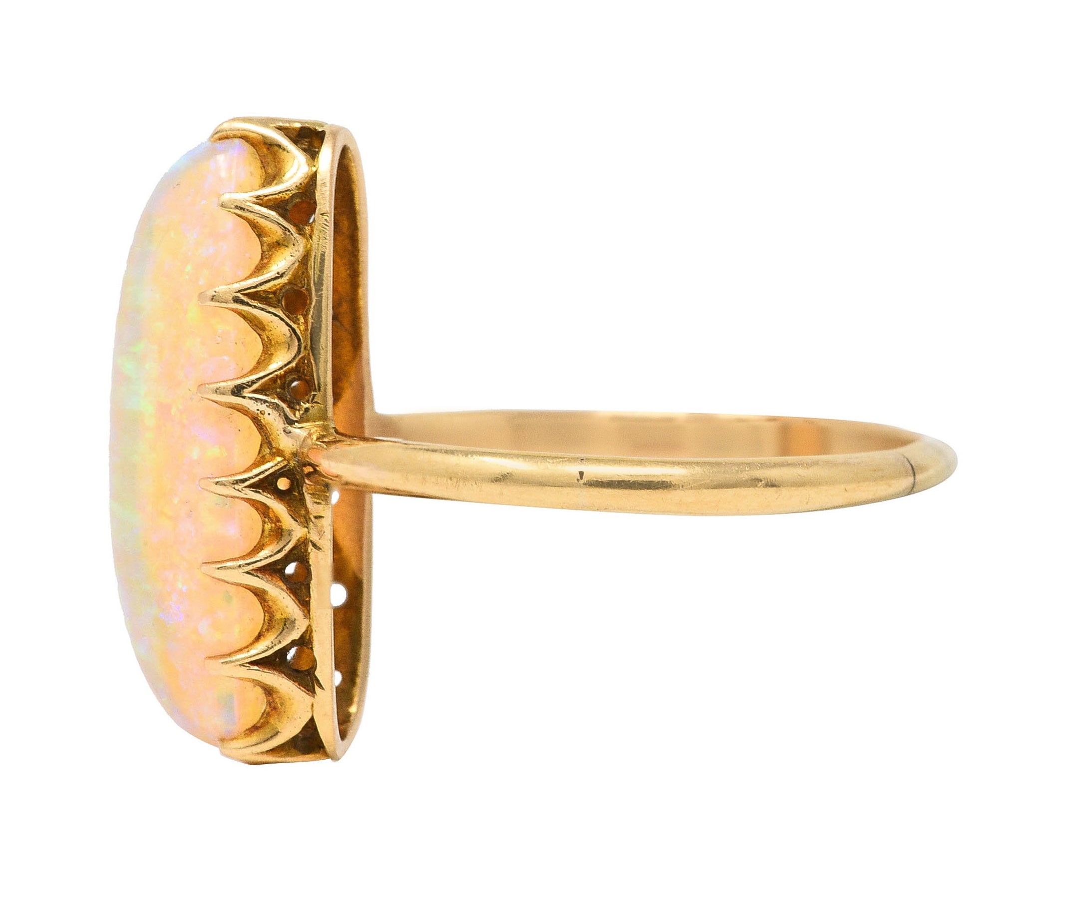 Victorian Jelly Opal 14 Karat Yellow Gold Elongated Antique Gemstone Ring Wilson's Estate Jewelry