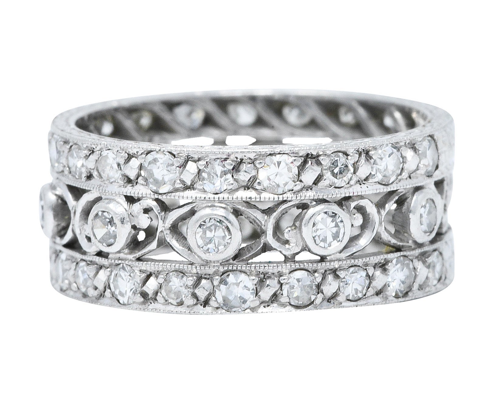 Art Deco 1.25 CTW Diamond Platinum Eyelet Eternity Band RingRing - Wilson's Estate Jewelry