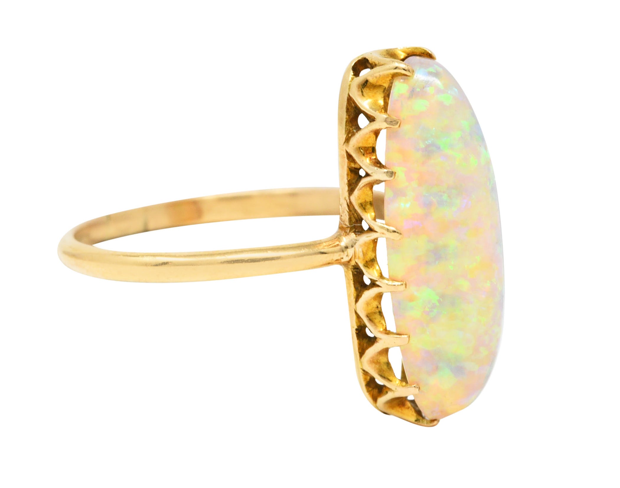 Victorian Jelly Opal 14 Karat Yellow Gold Elongated Antique Gemstone Ring Wilson's Estate Jewelry