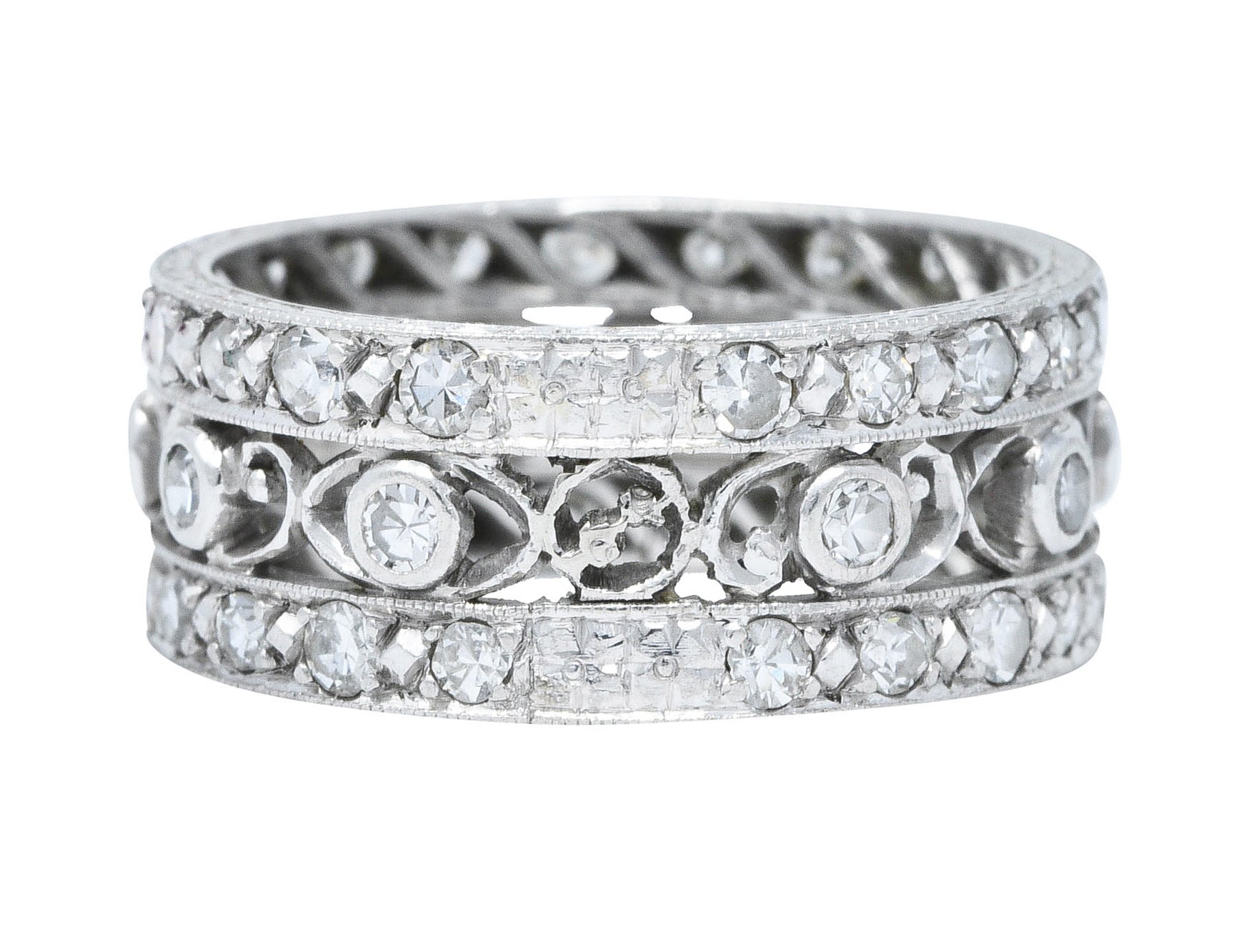 Art Deco 1.25 CTW Diamond Platinum Eyelet Eternity Band RingRing - Wilson's Estate Jewelry