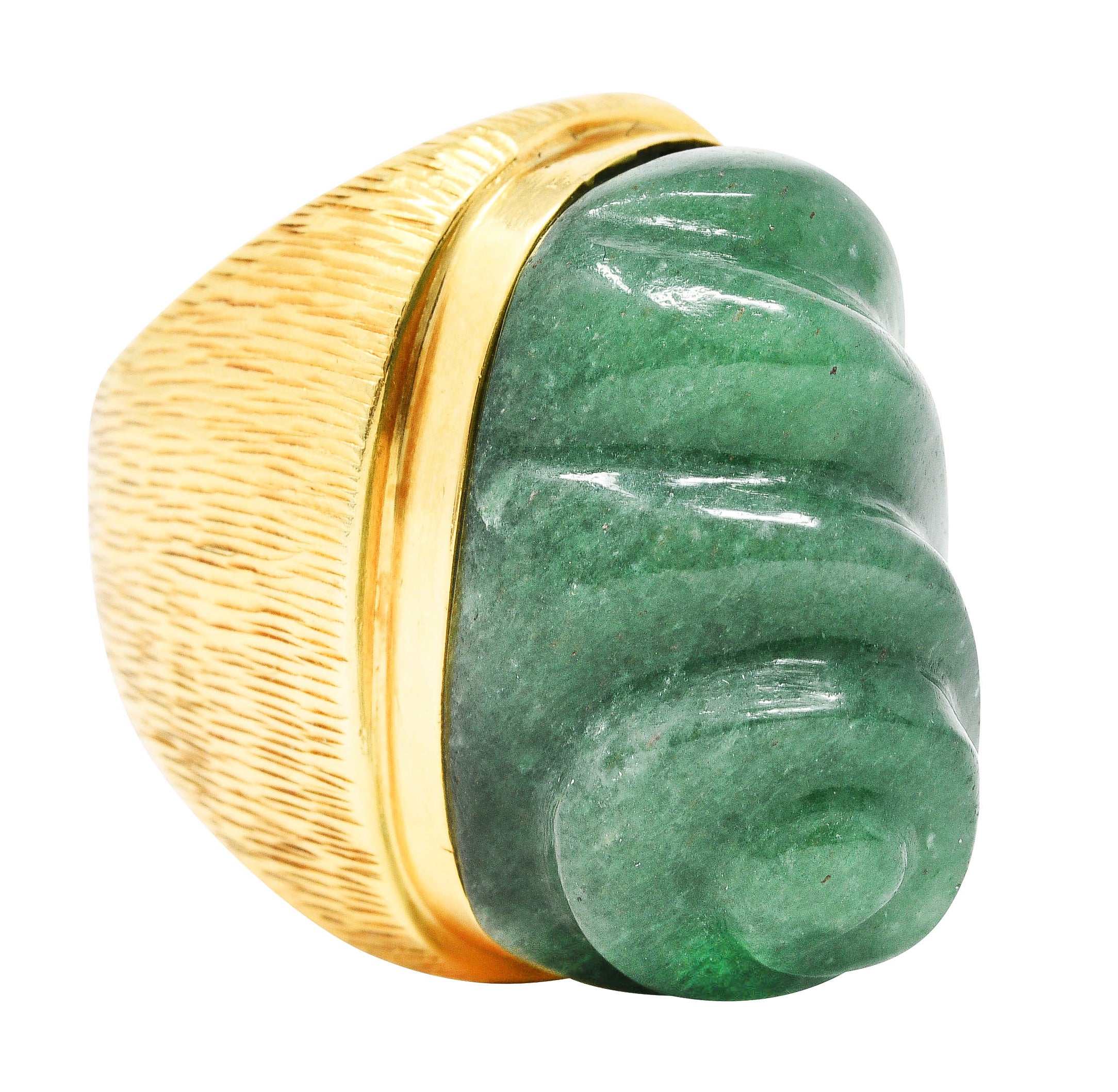 1970's Vintage Carved Aventurine 18 Karat Yellow Gold Statement RingRing - Wilson's Estate Jewelry