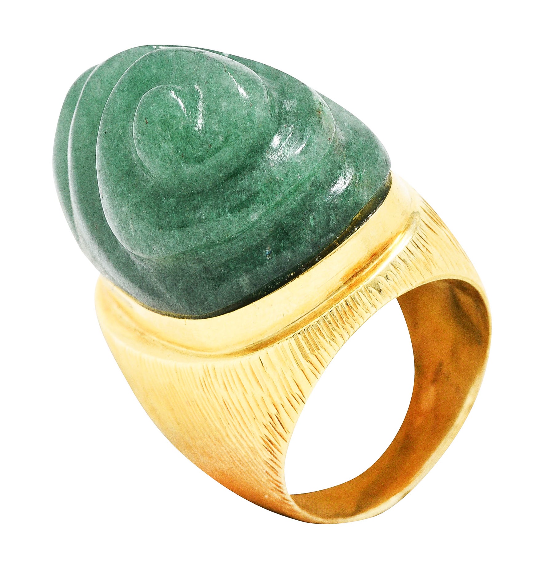 1970's Vintage Carved Aventurine 18 Karat Yellow Gold Statement RingRing - Wilson's Estate Jewelry