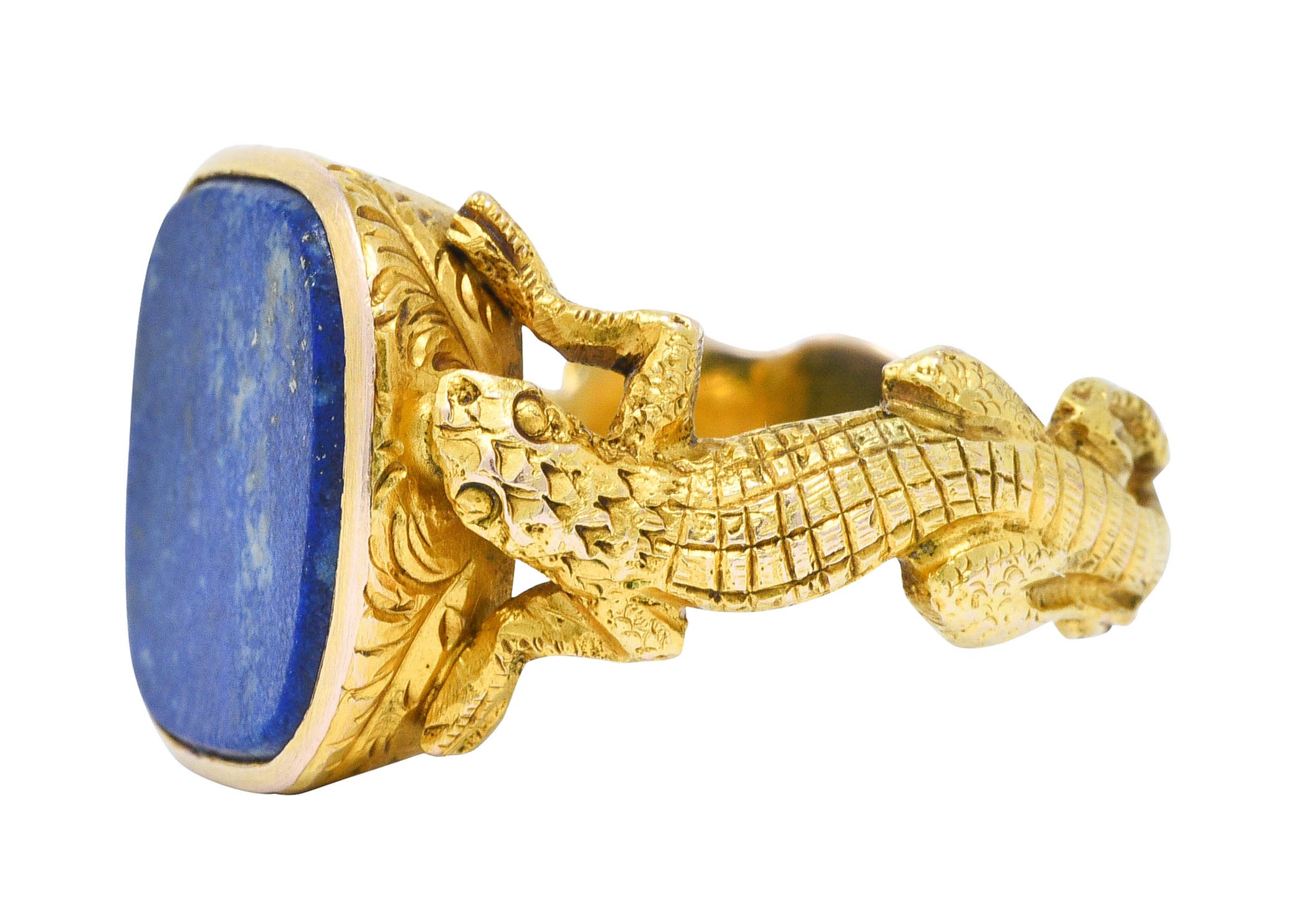 1900 Victorian Lapis Lazuli 14 Karat Gold Lizard Unisex Signet RingRing - Wilson's Estate Jewelry