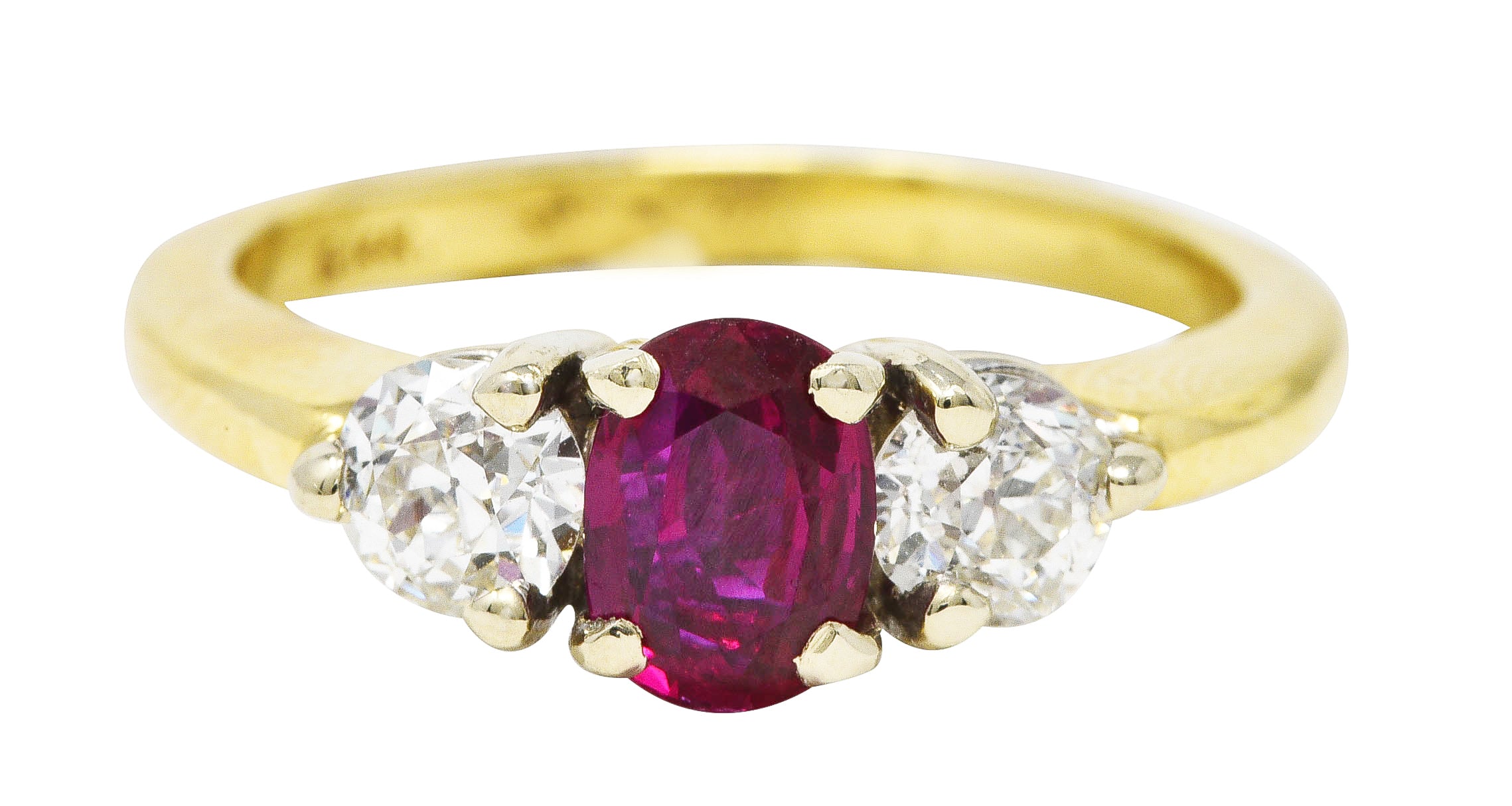 Vintage 1.50 CTW Ruby Diamond 14 Karat Two-Tone Gold Three Stone Ring Wilson's Estate Jewelry