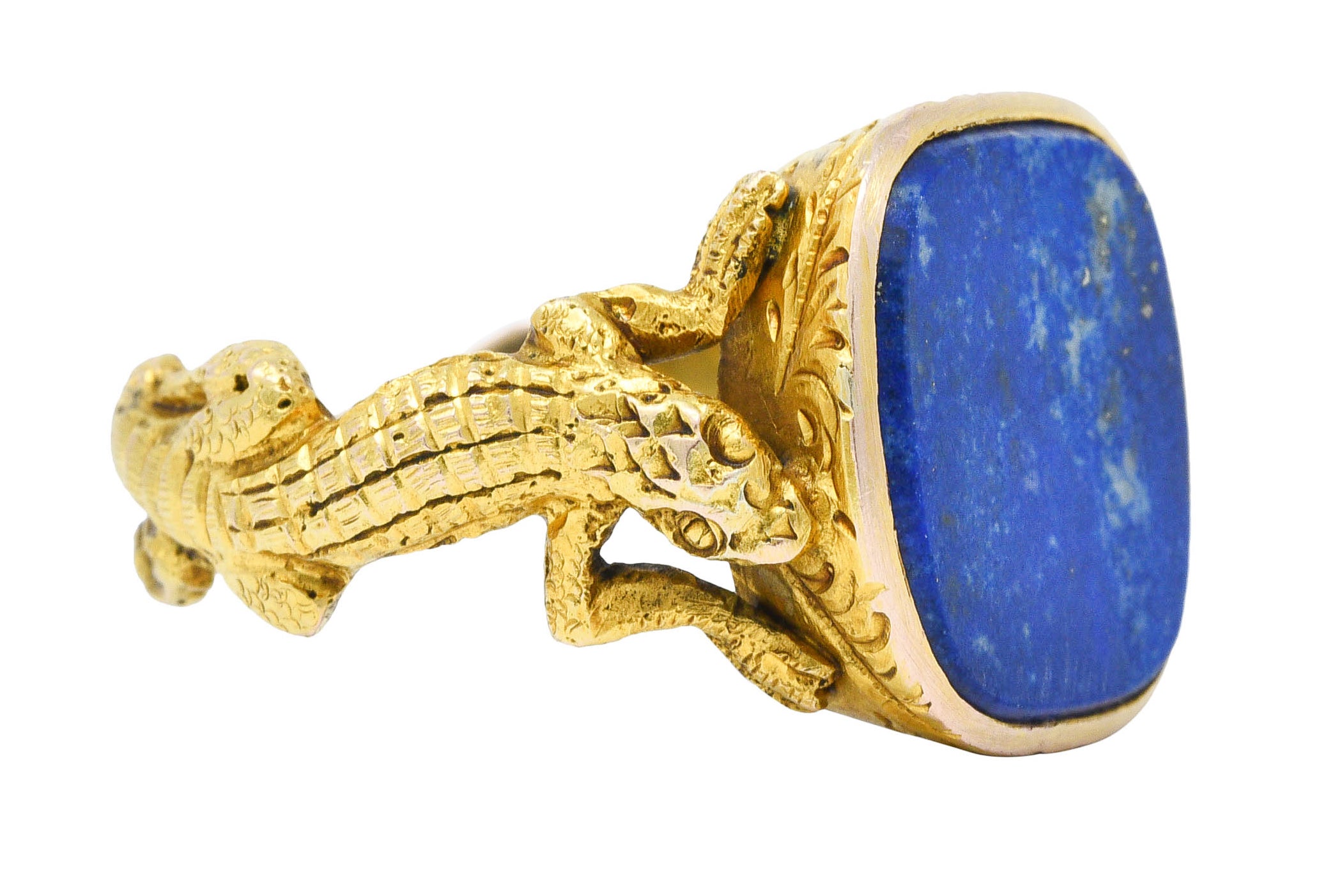 1900 Victorian Lapis Lazuli 14 Karat Gold Lizard Unisex Signet RingRing - Wilson's Estate Jewelry