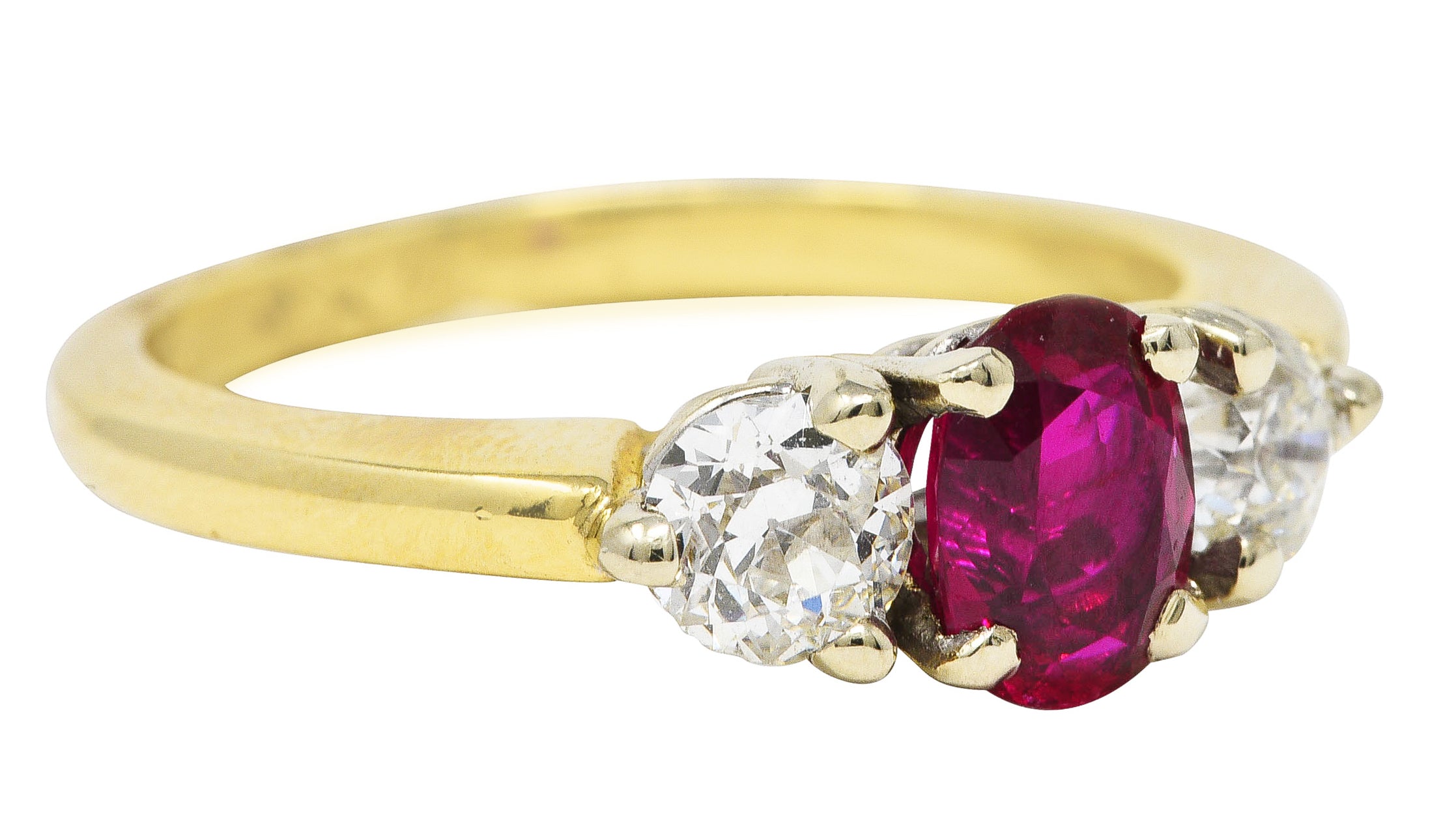 Vintage 1.50 CTW Ruby Diamond 14 Karat Two-Tone Gold Three Stone Ring Wilson's Estate Jewelry