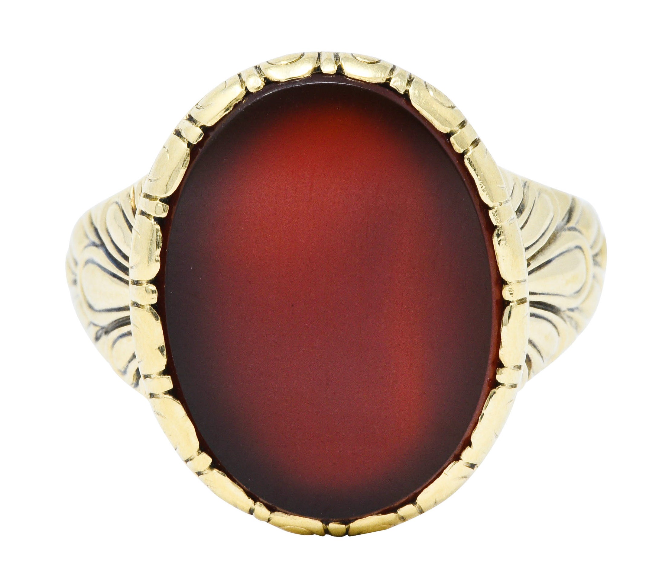 1946 Retro Sard Carnelian 14 Karat Gold Unisex Signet RingRing - Wilson's Estate Jewelry