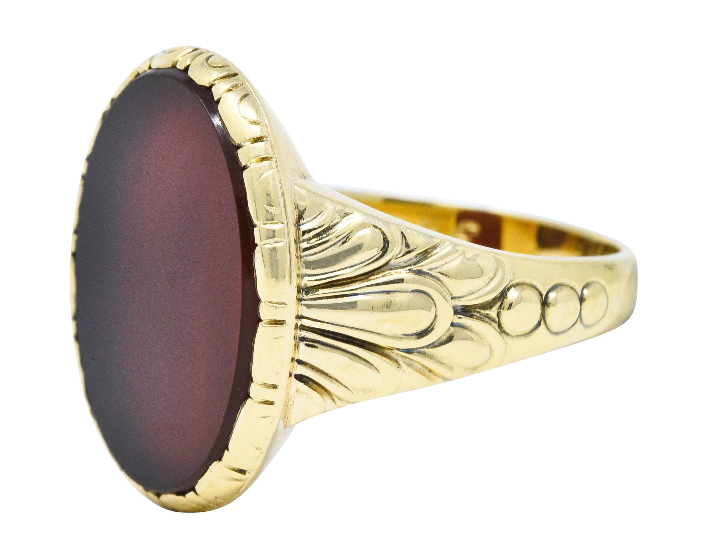 1946 Retro Sard Carnelian 14 Karat Gold Unisex Signet RingRing - Wilson's Estate Jewelry