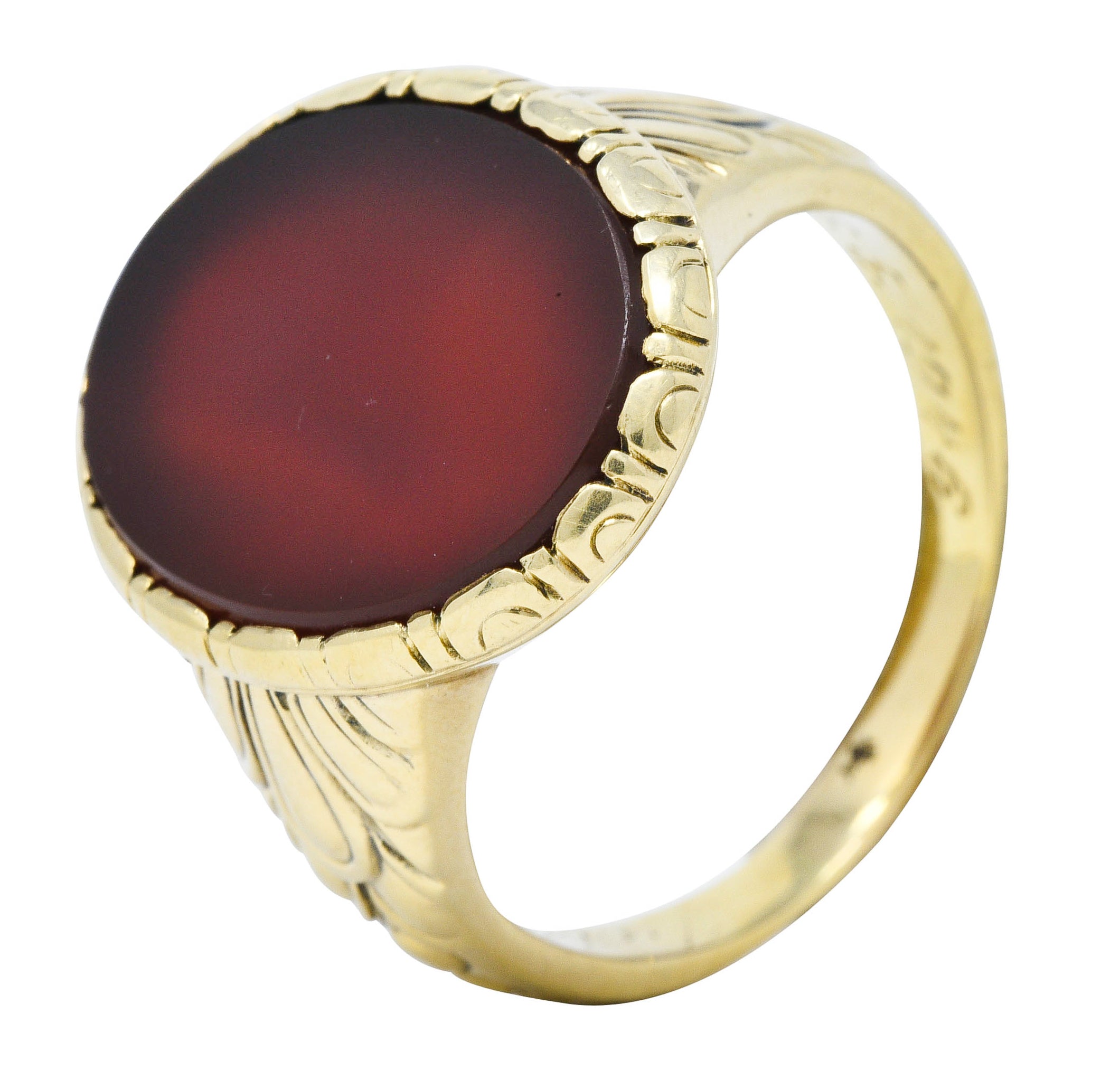 1946 Retro Sard Carnelian 14 Karat Gold Unisex Signet RingRing - Wilson's Estate Jewelry