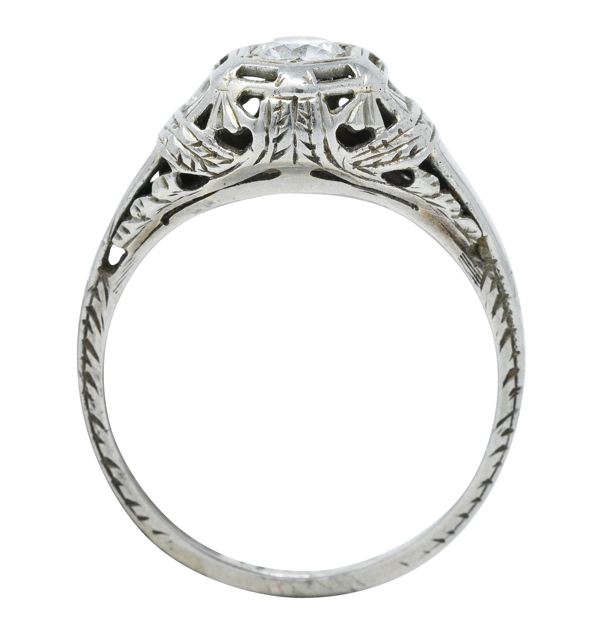 Edwardian 0.25 CTW Diamond 18 Karat White Gold Bombe Engagement RingRing - Wilson's Estate Jewelry