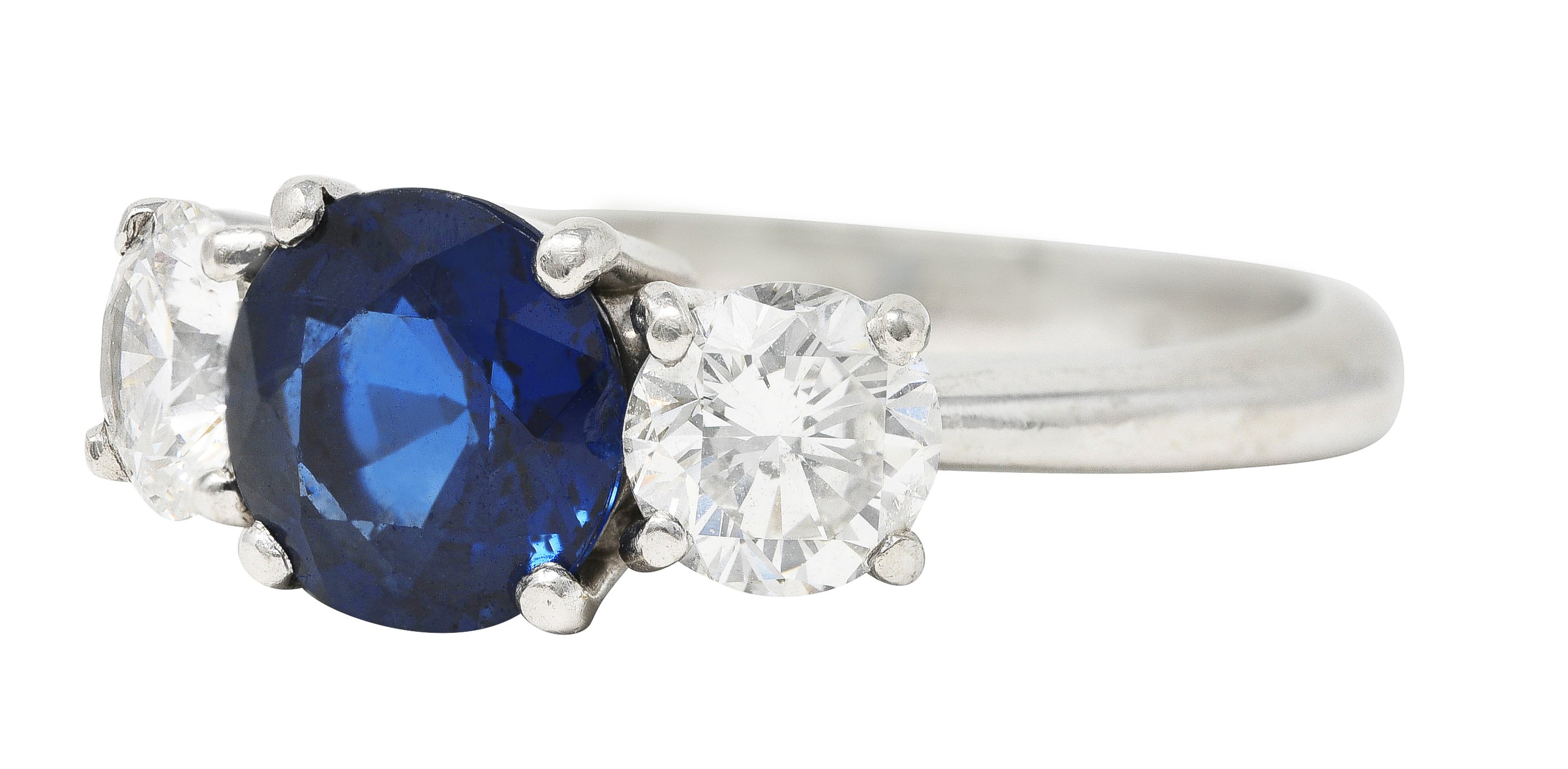 Contemporary 2.92 CTW Sapphire Diamond Platinum Three Stone Ring Wilson's Estate Jewelry