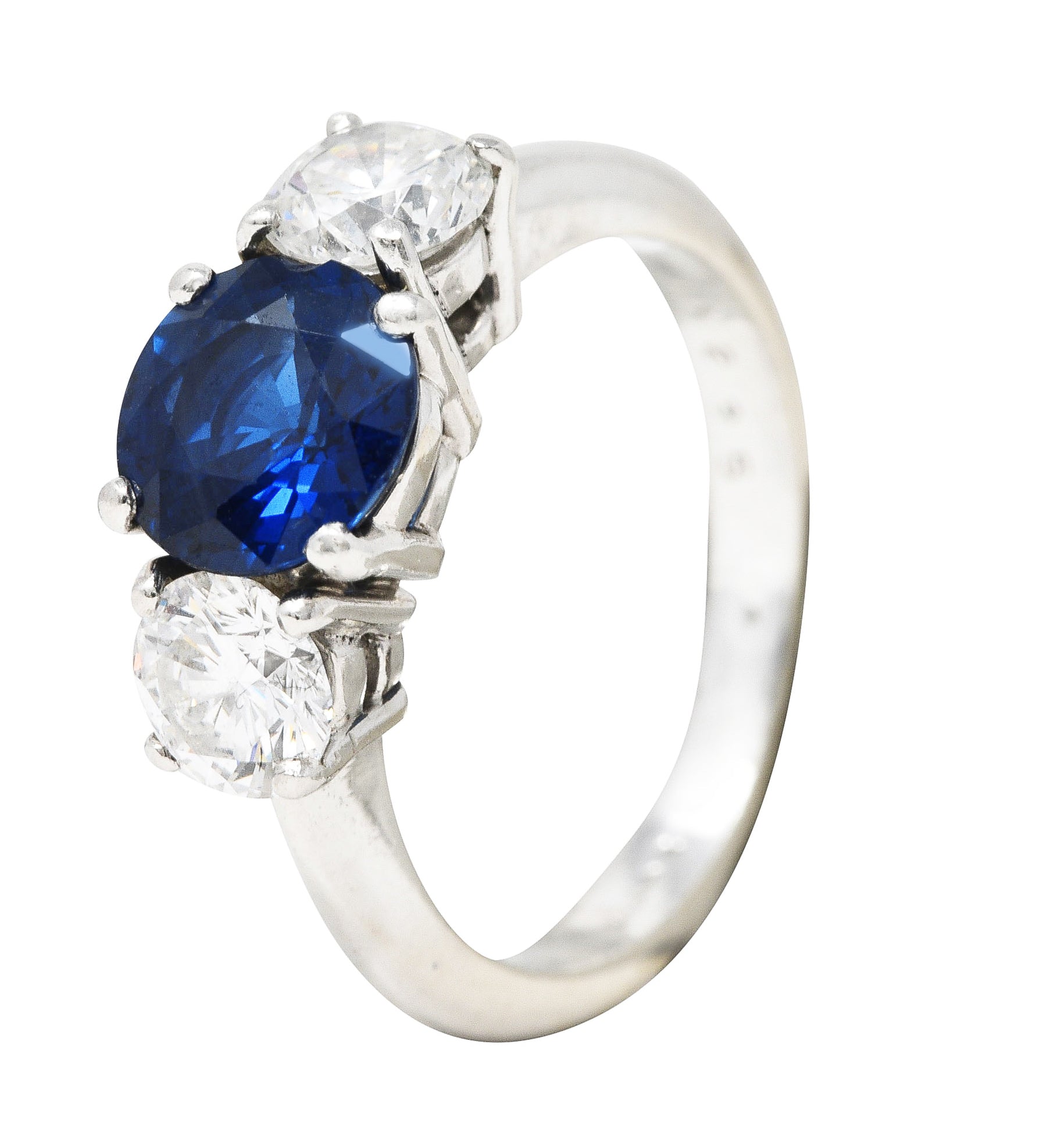 Contemporary 2.92 CTW Sapphire Diamond Platinum Three Stone Ring Wilson's Estate Jewelry