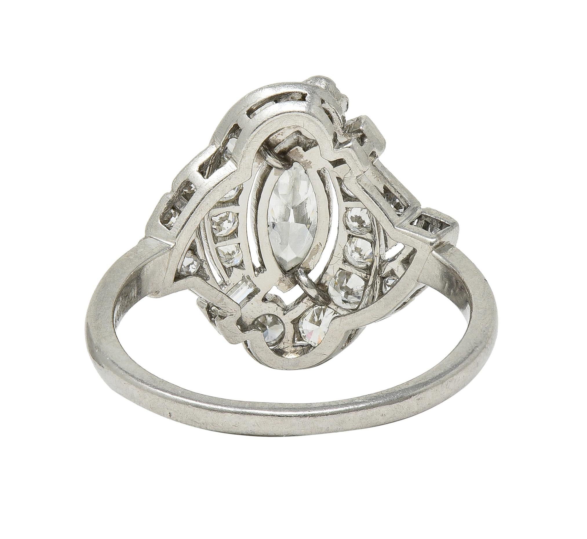 Mid-Century 1.26 CTW Diamond Platinum Swirling Marquise Vintage Dinner Ring