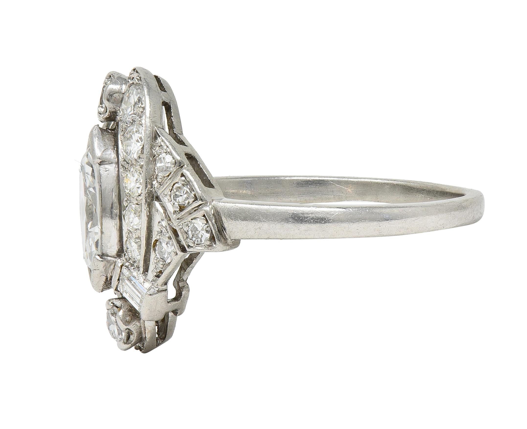 Mid-Century 1.26 CTW Diamond Platinum Swirling Marquise Vintage Dinner Ring